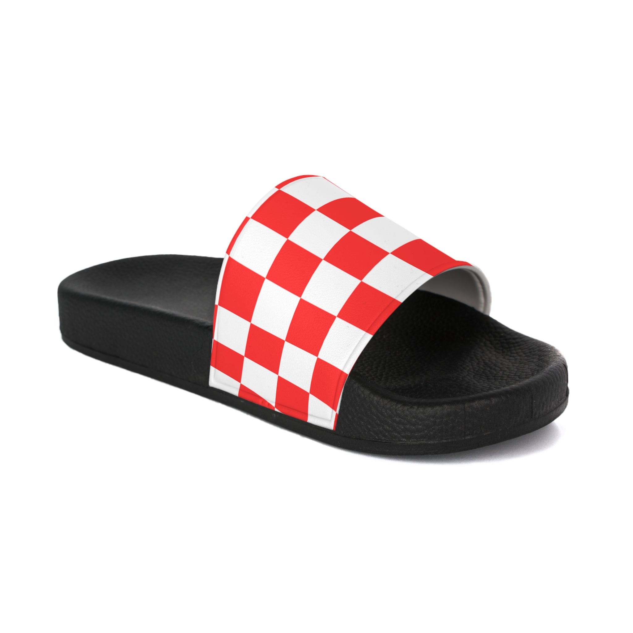 Checkerboard Red and White Women's Slide Sandals, Artsulli - Art is Long, Life is Short, Shoes, Color, Black sole, Size, US 5, , , 31903030448300652133