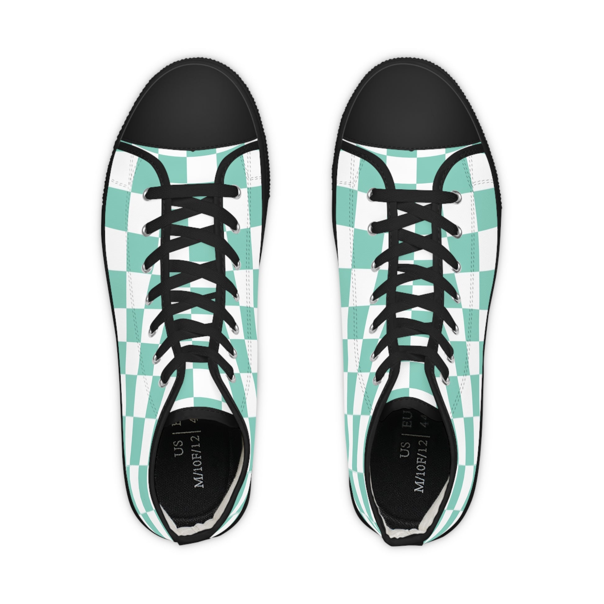 Checkerboard Light Green Men's High Top Sneakers, Artsulli - Art is Long, Life is Short, Shoes, , , , , , , 