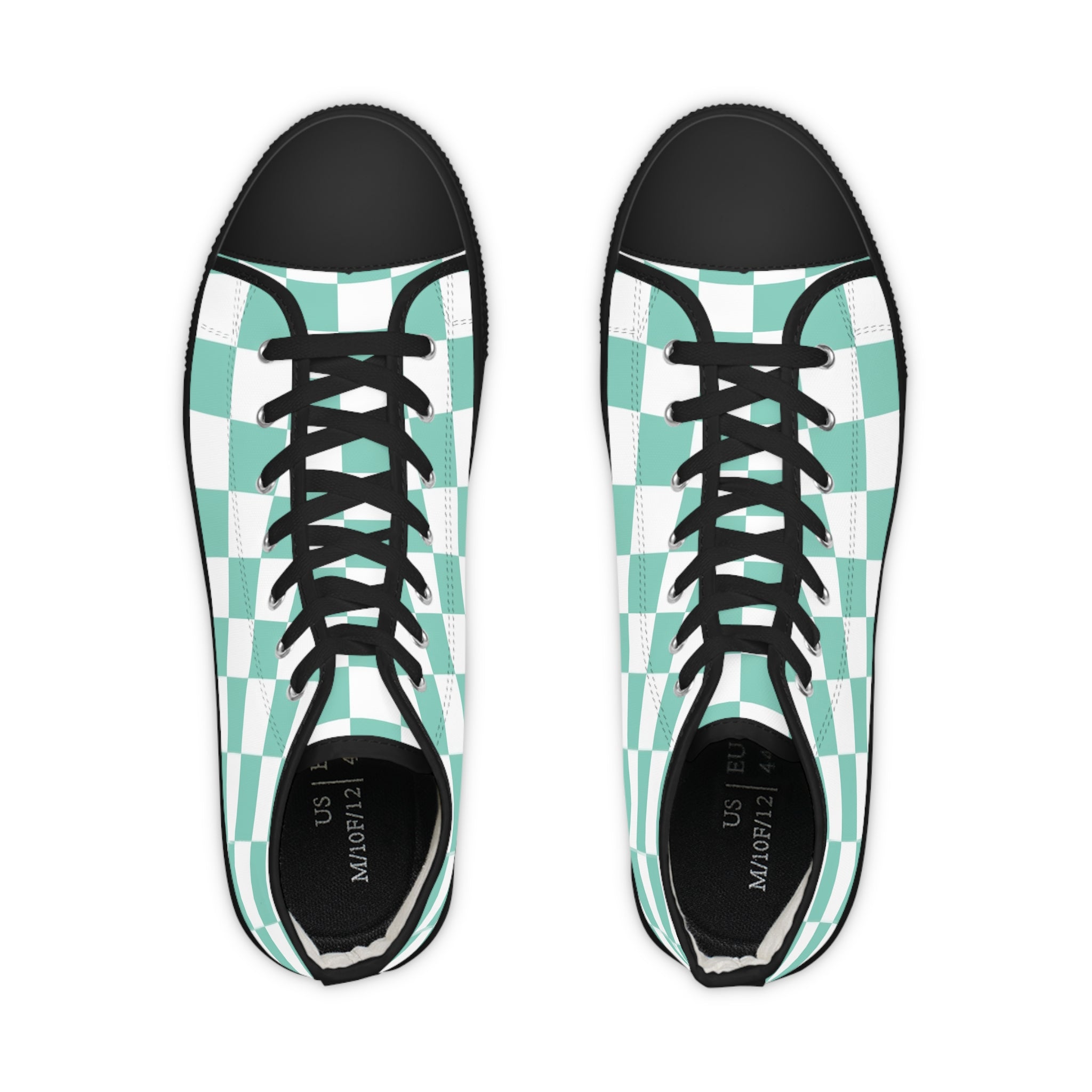 Checkerboard Light Green Men's High Top Sneakers, Artsulli - Art is Long, Life is Short, Shoes, , , , , , , 