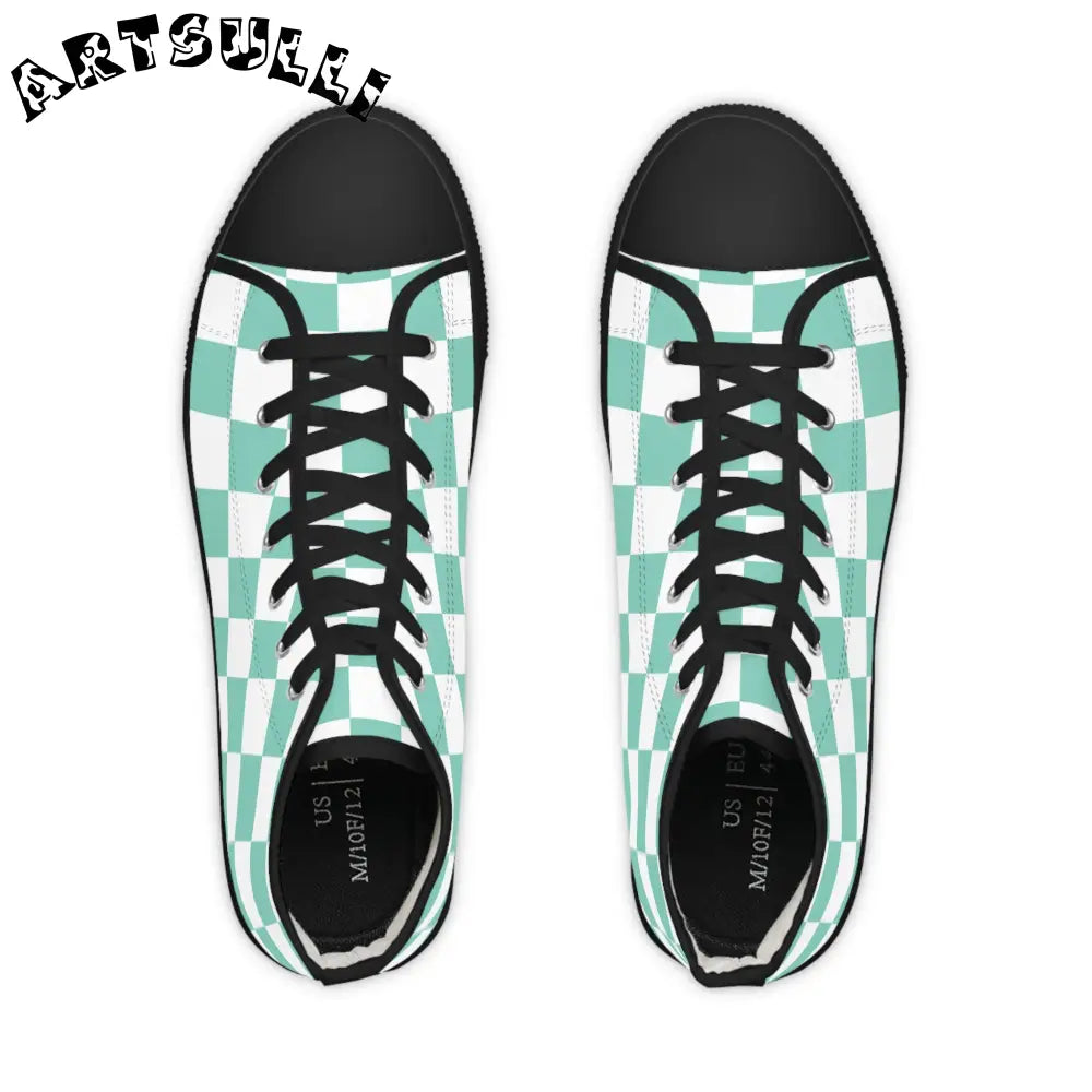 JAKKOUTTHEBXX Checkerboard Light Green Men’s High Top Sneakers