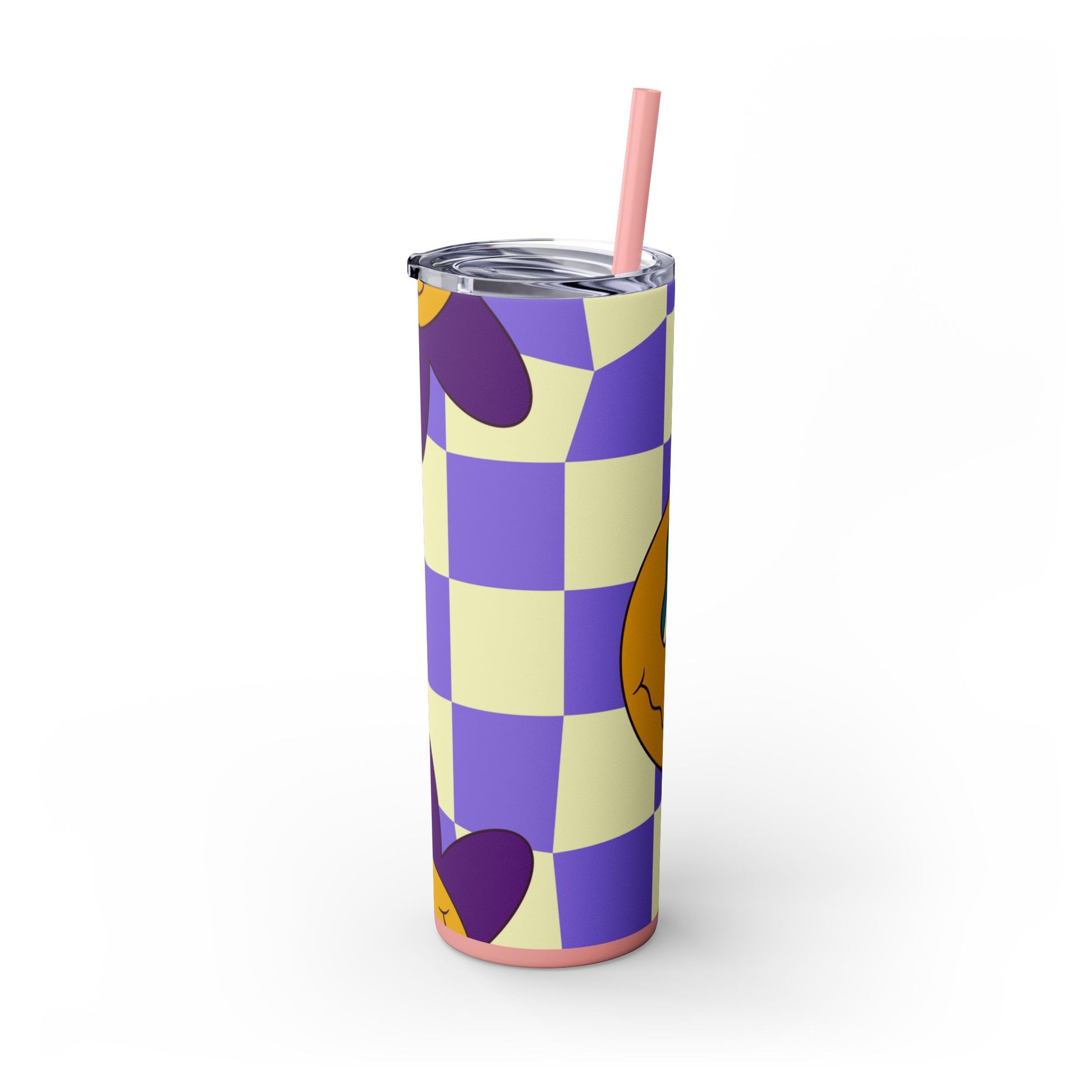 Trippy Flower Power Motifs Rave Garden Grins Skinny Tumbler with Straw, 20oz, Artsulli - Art is Long, Life is Short, Mug, , , , , , , 