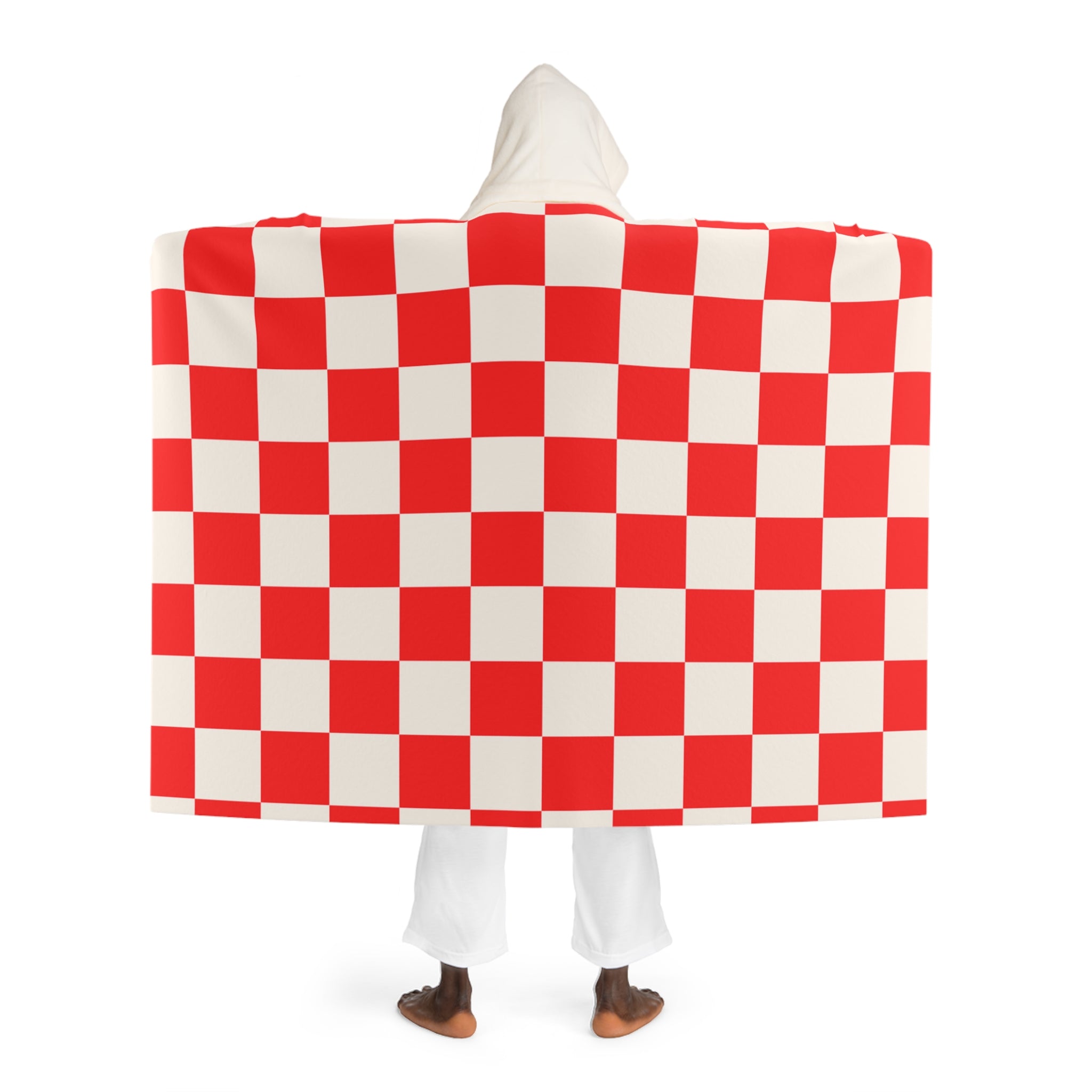 Checkerboard Red and White Hooded Sherpa Fleece Blanket, Artsulli - Art is Long, Life is Short, All Over Prints, , , , , , , 