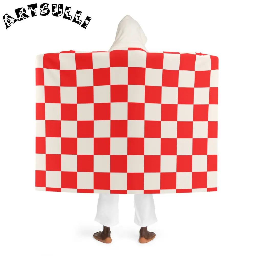 JAKKOUTTHEBXX Checkerboard Red and White Hooded Sherpa Fleece