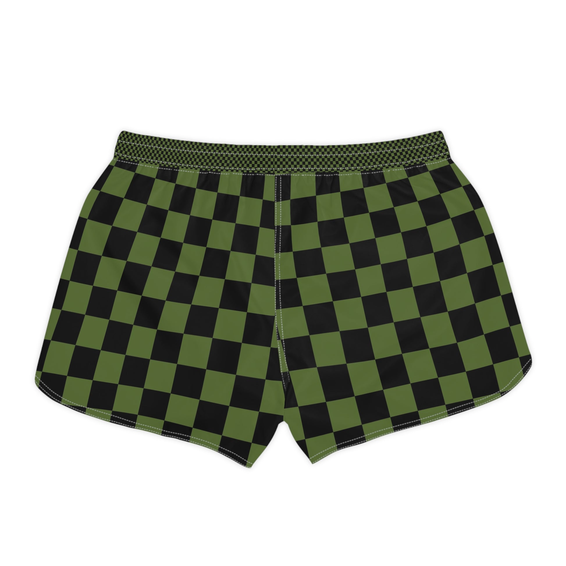 Checkerboard Olive Green and Black Women's Casual Shorts (AOP), Artsulli - Art is Long, Life is Short, All Over Prints, , , , , , , 
