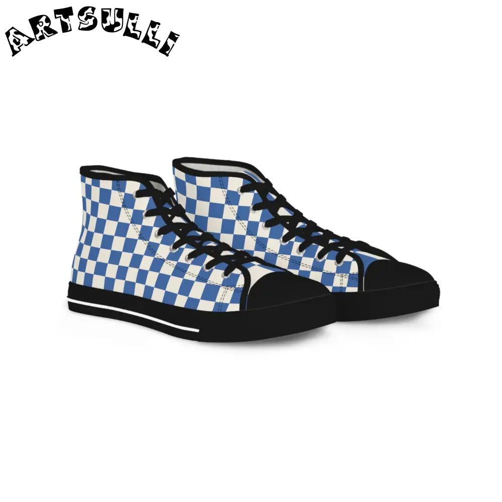 JAKKOUTTHEBXX Checkerboard Blue Men’s High Top Sneakers