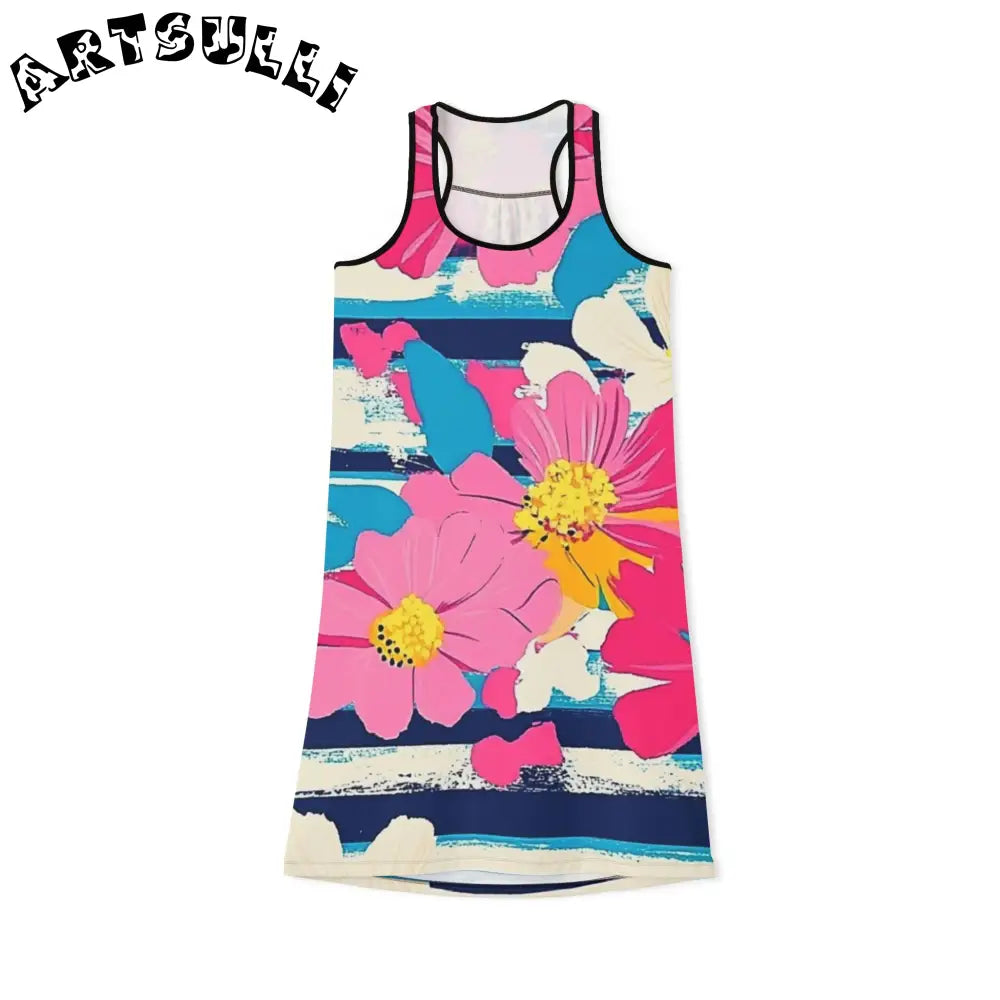 JAKKOUTTHEBXX Dayglo Floral Stripes Multi-Color Women’s Racerback