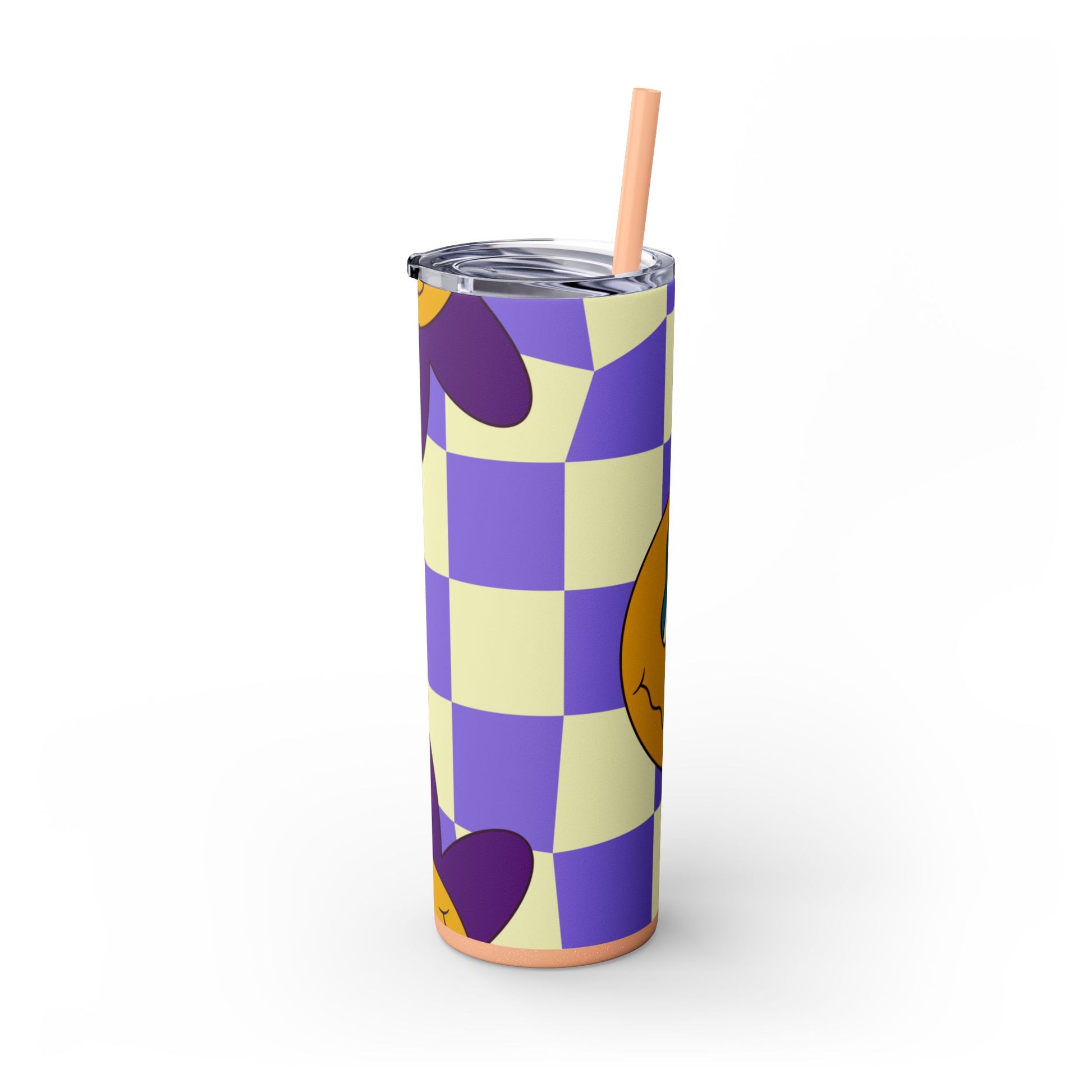 Trippy Flower Power Motifs Rave Garden Grins Skinny Tumbler with Straw, 20oz, Artsulli - Art is Long, Life is Short, Mug, , , , , , , 