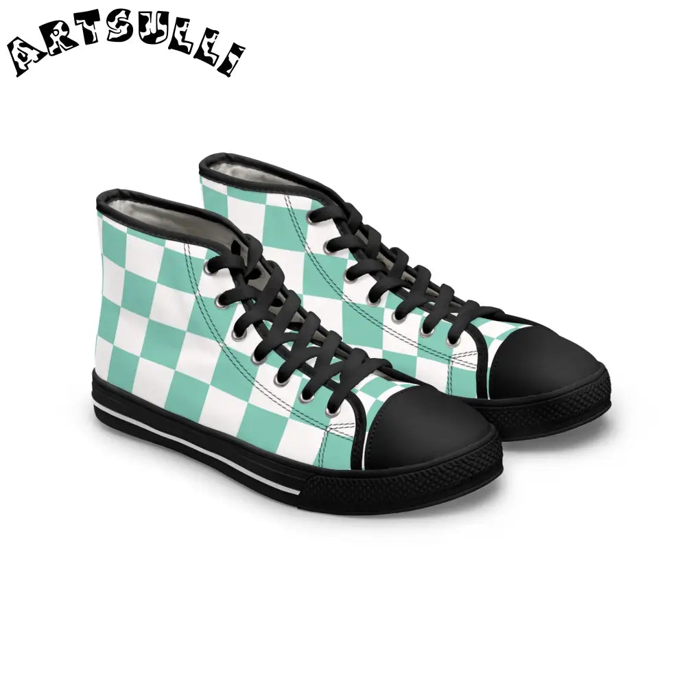 JAKKOUTTHEBXX Checkerboard Light Green Women’s High Top Sneakers