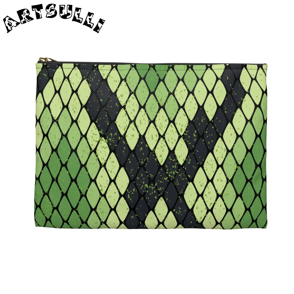 JAKKOUTTHEBXX Snake Skin Green and Black Accessory Pouch