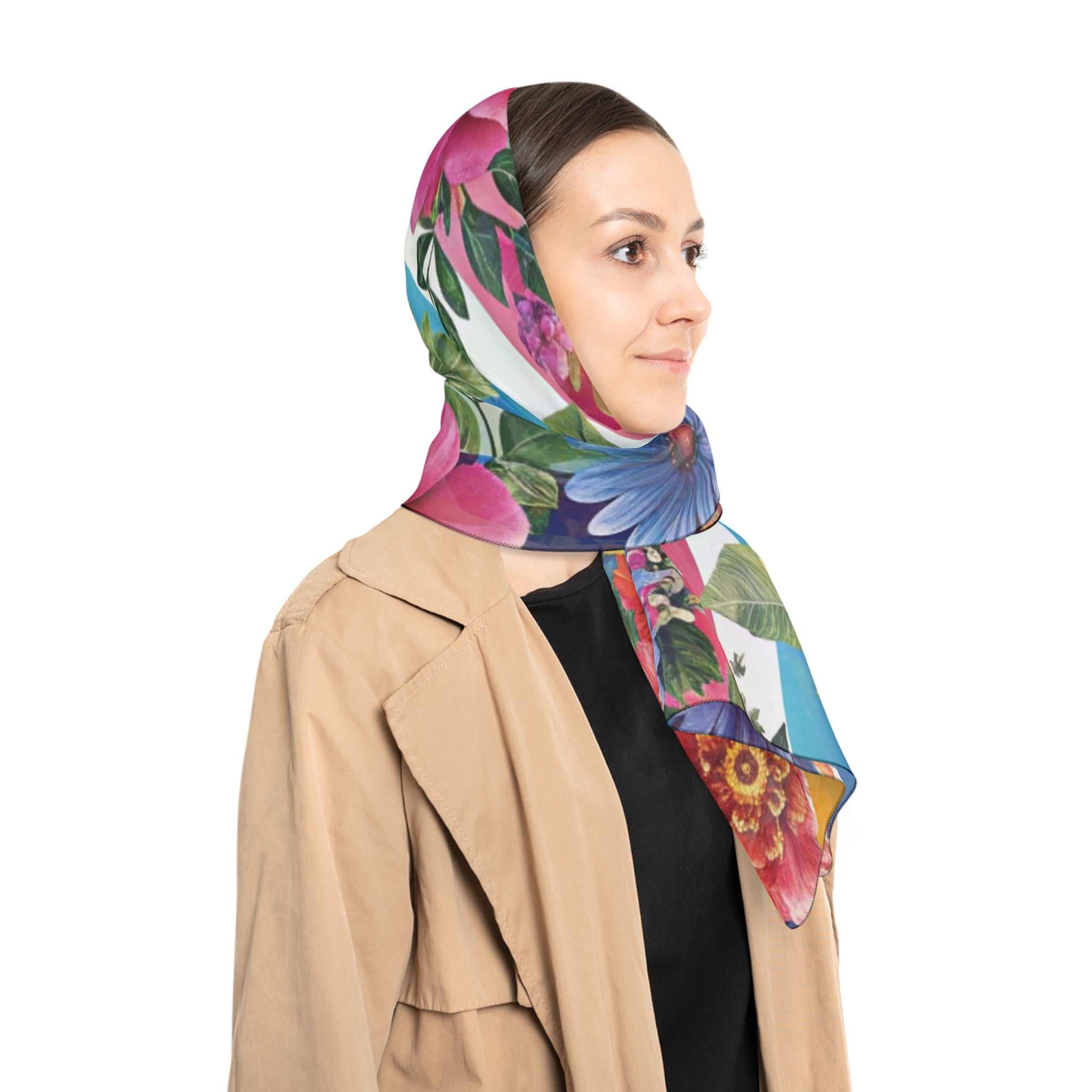Floral Stripe 4K Poly Scarf, Artsulli - Art is Long, Life is Short, Accessories, , , , , , , 