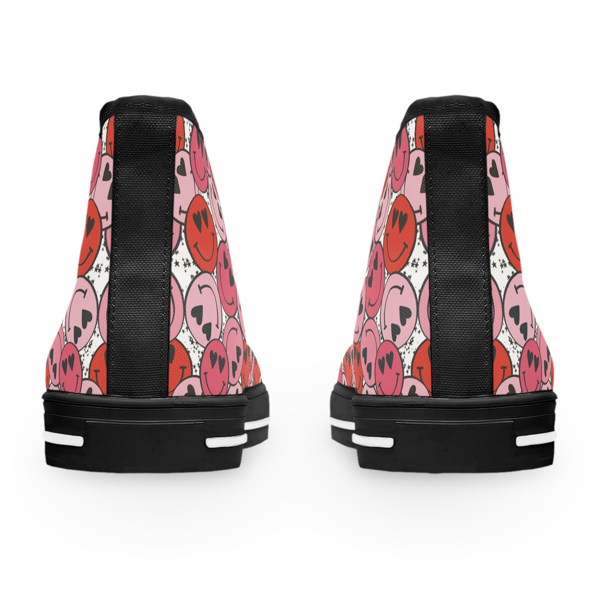 Smiley Face x Heart Eyes II Pink and Red Women's High Top Sneakers, Artsulli - Art is Long, Life is Short, Shoes, , , , , , , 