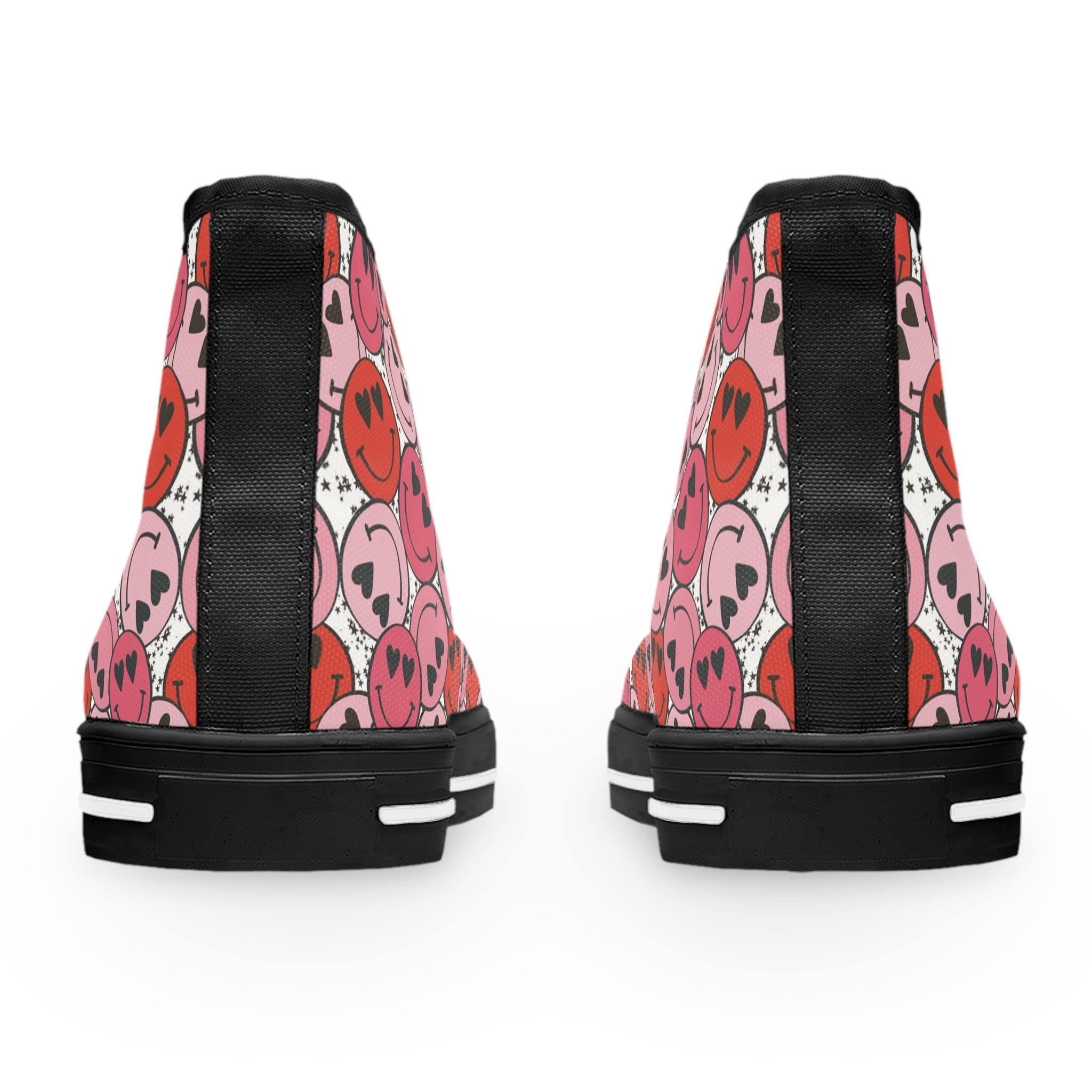 Smiley Face x Heart Eyes II Pink and Red Women's High Top Sneakers, Artsulli - Art is Long, Life is Short, Shoes, , , , , , , 