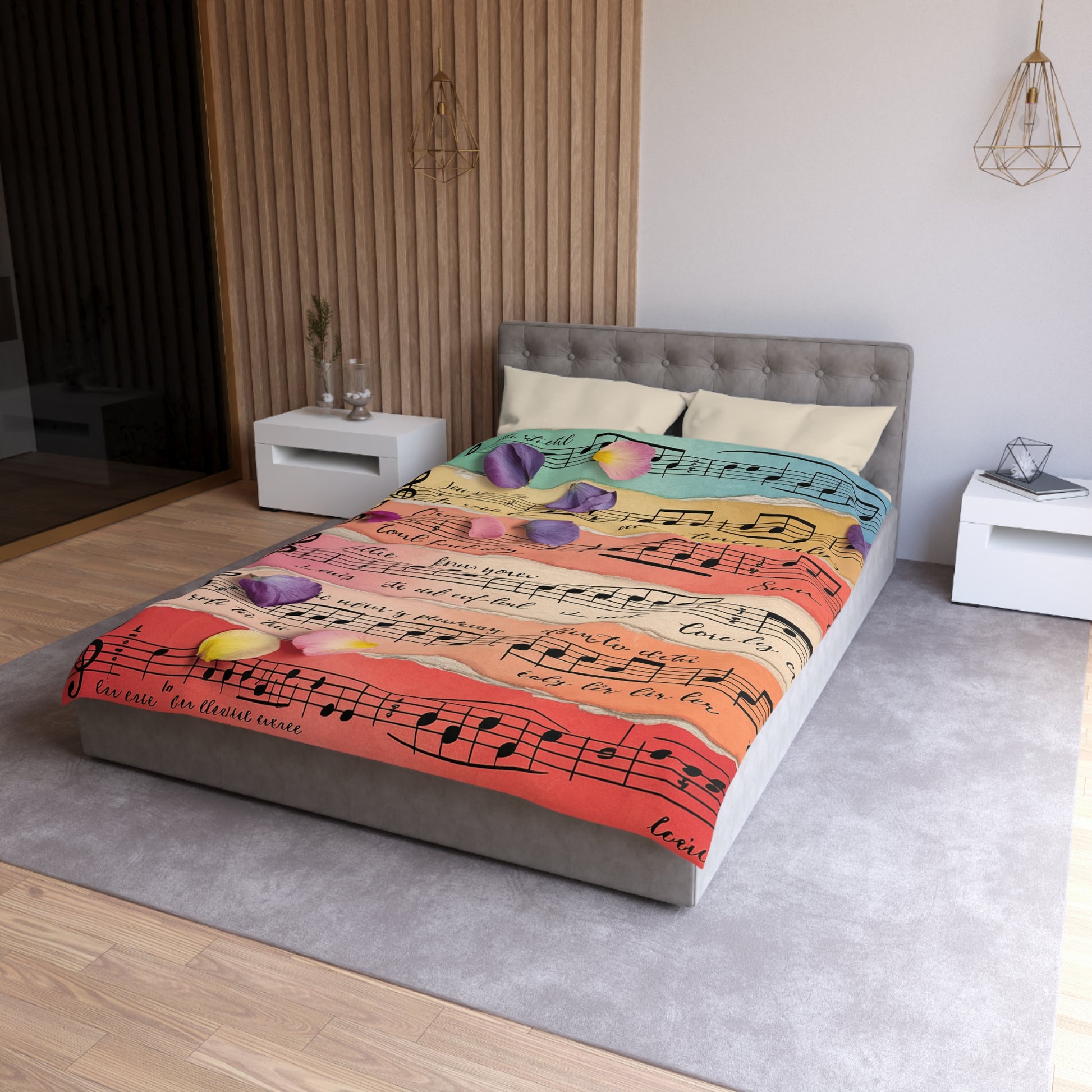 Torn Type Beat Sheet Music Multi-Color Microfiber Duvet Cover, Artsulli - Art is Long, Life is Short, Home Decor, , , , , , , 