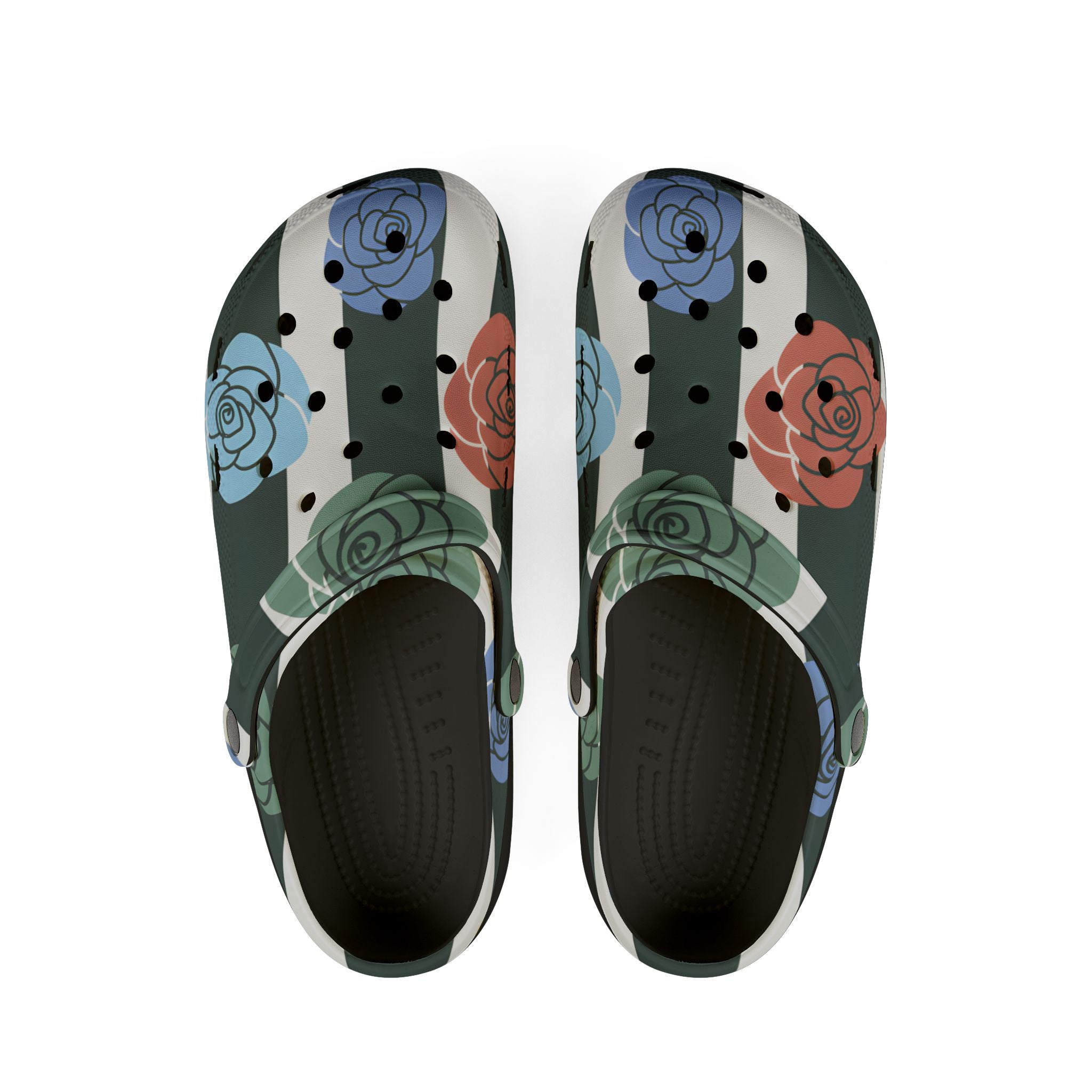 Stripes x Roses Black and White EVA Foam Rubber Shoes (AOP), Artsulli - Art is Long, Life is Short, Shoes, Size, US 6 (Women's), Color, Black, , , 11675846021766