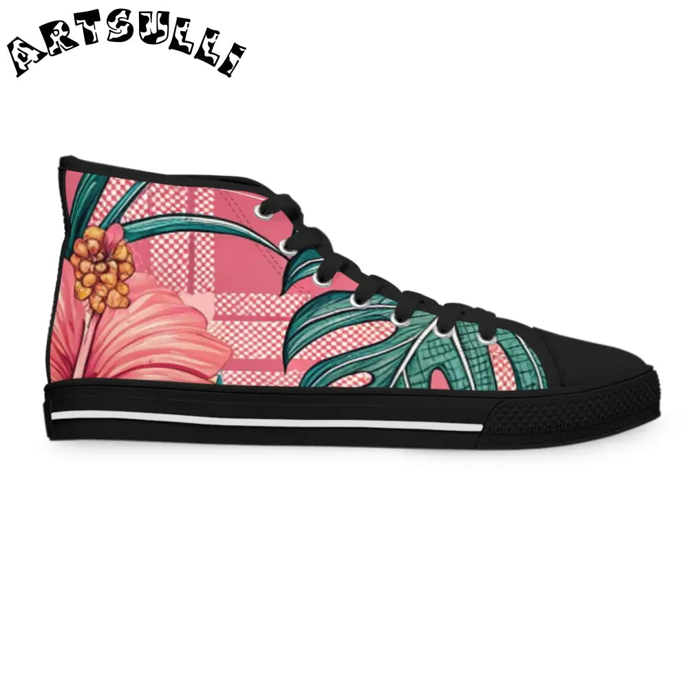 JAKKOUTTHEBXX Plaid x Floral Burgundy Women’s High Top Sneakers