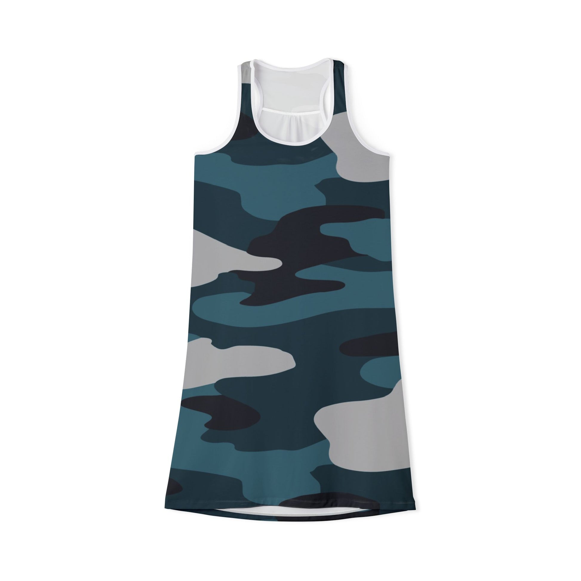 Blue Camouflage Women's Racerback Dress (AOP), Artsulli - Art is Long, Life is Short, Tank Top, Size, XS, Color, White, , , 12856708776813