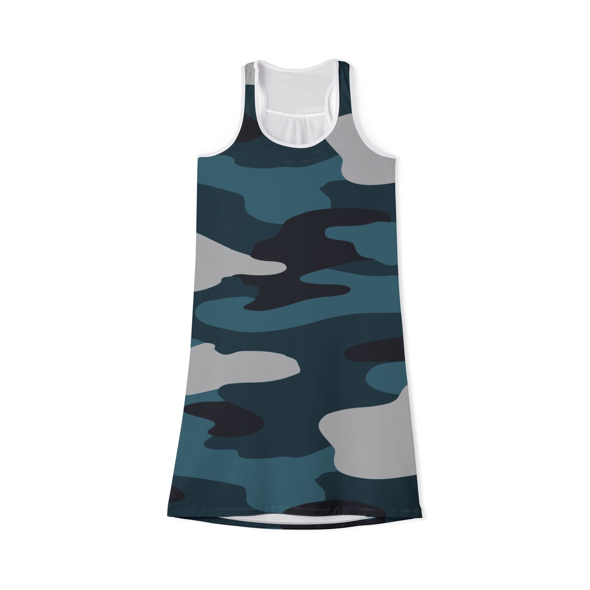 Blue Camouflage Women's Racerback Dress (AOP), Artsulli - Art is Long, Life is Short, Tank Top, Size, XS, Color, White, , , 12856708776813