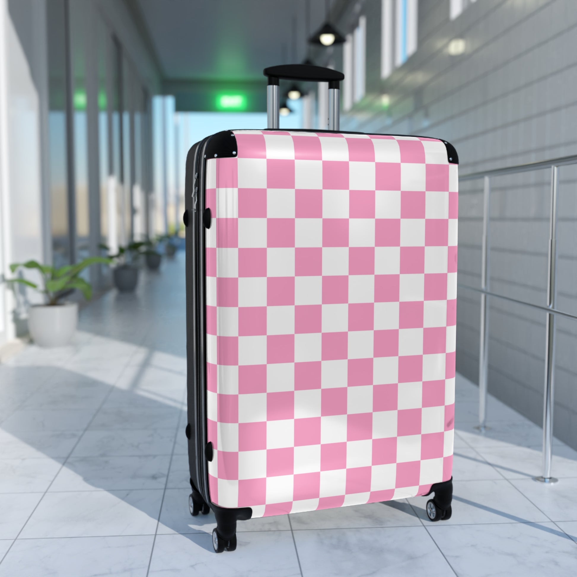 Checkerboard Hot Pink and White Suitcase, Artsulli - Art is Long, Life is Short, Bags, , , , , , , 