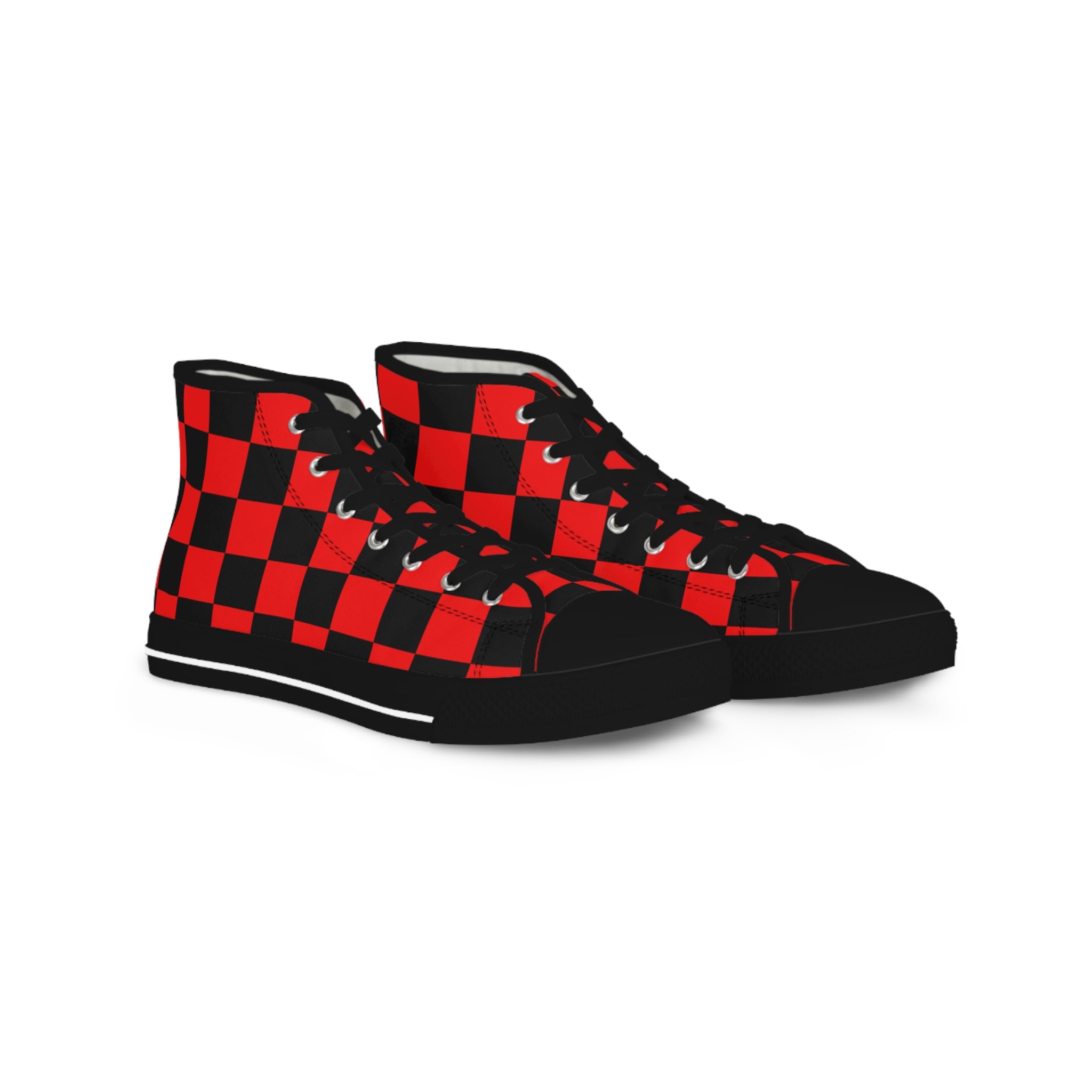 Checkerboard Red and Black Men's High Top Sneakers, Artsulli - Art is Long, Life is Short, Shoes, Size, US 5, Color, Black sole, , , 19903974158183945895