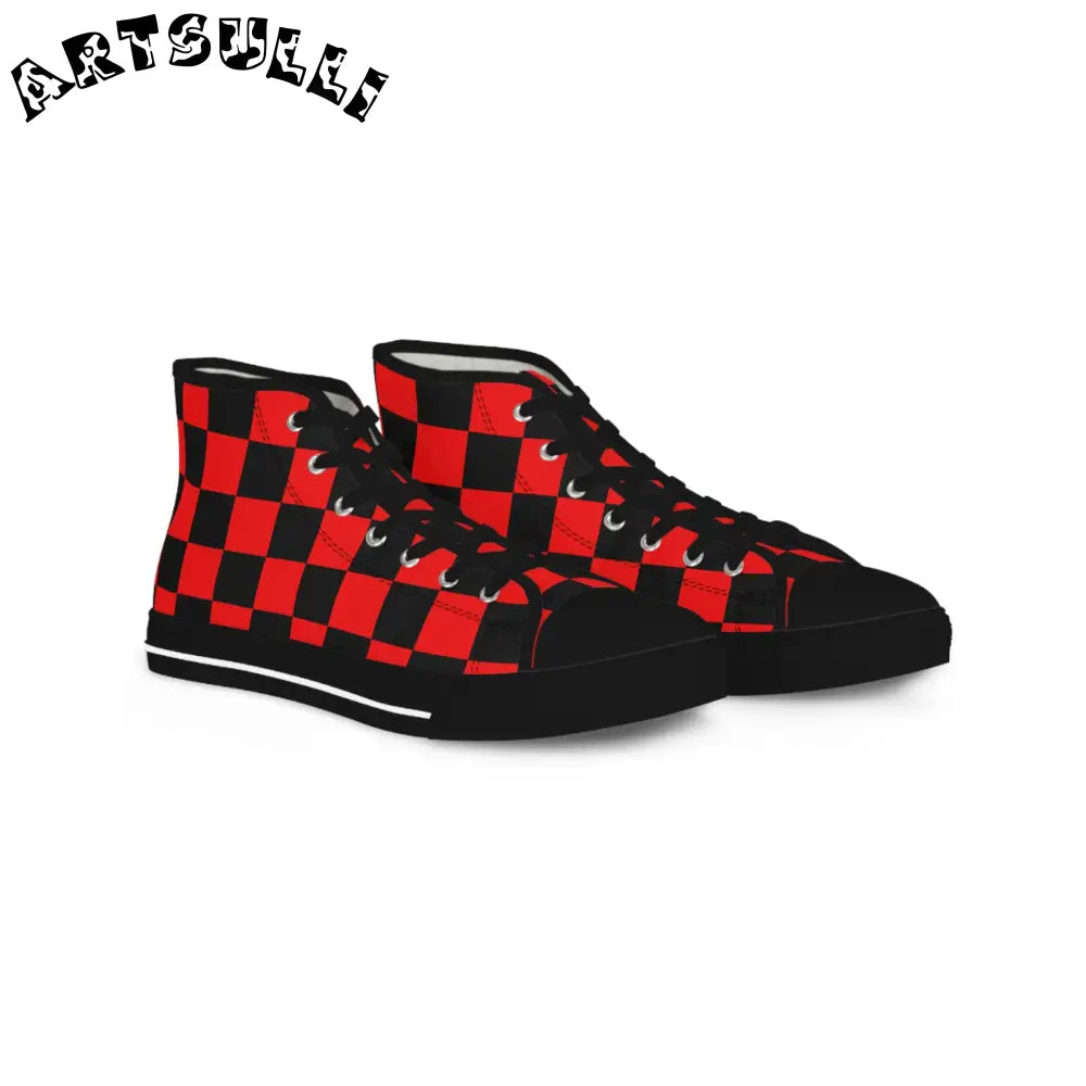 JAKKOUTTHEBXX Checkerboard Red and Black Men’s High Top Sneakers