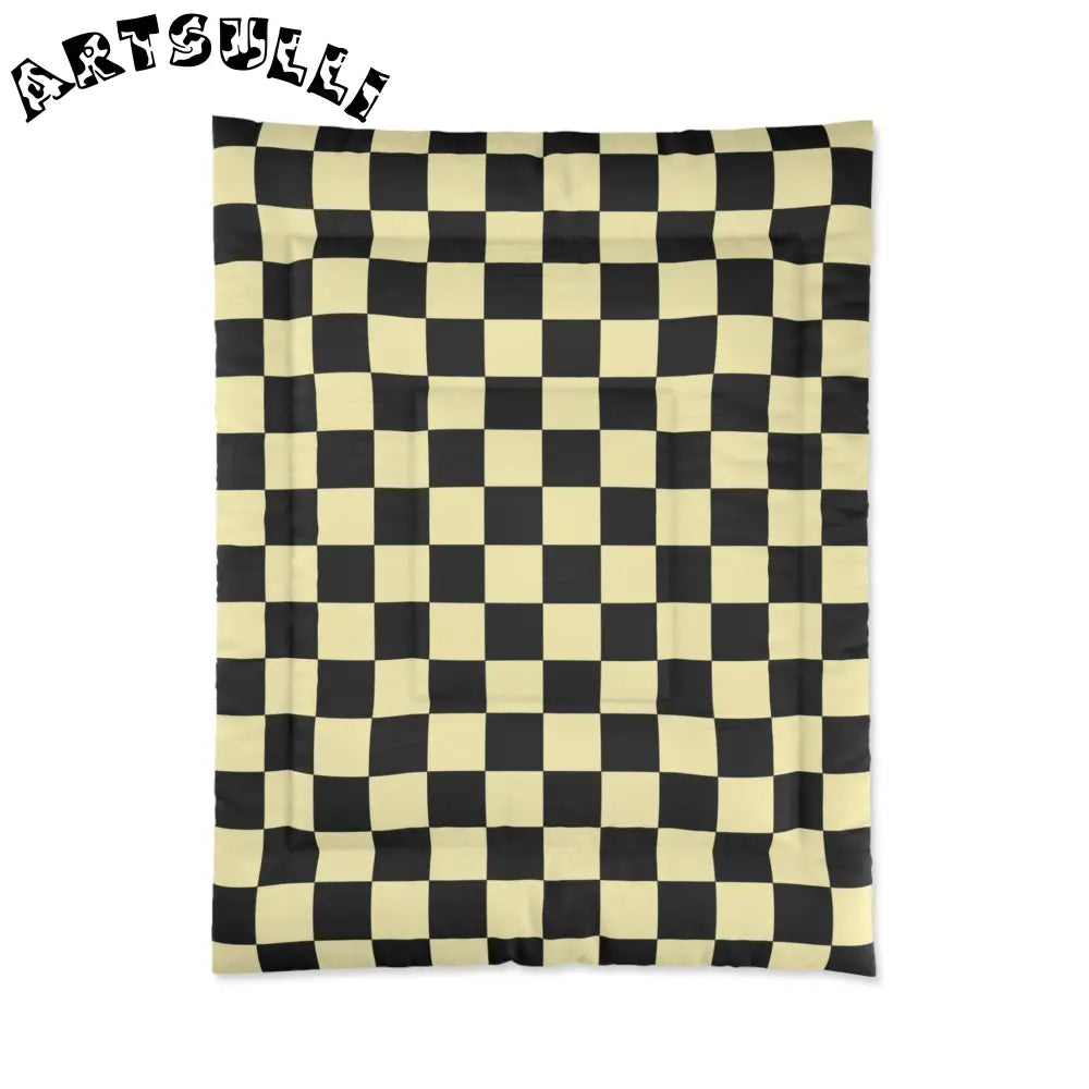 JAKKOUTTHEBXX Checkerboard Black and Yellow Comforter JAKKOUTTHEBXX