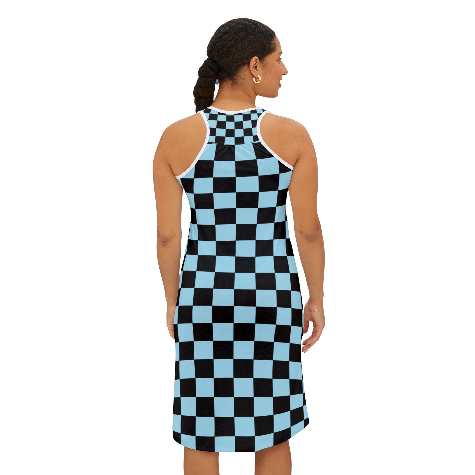 Checkerboard Black and Blue Women's Racerback Dress (AOP), Artsulli - Art is Long, Life is Short, Tank Top, , , , , , , 