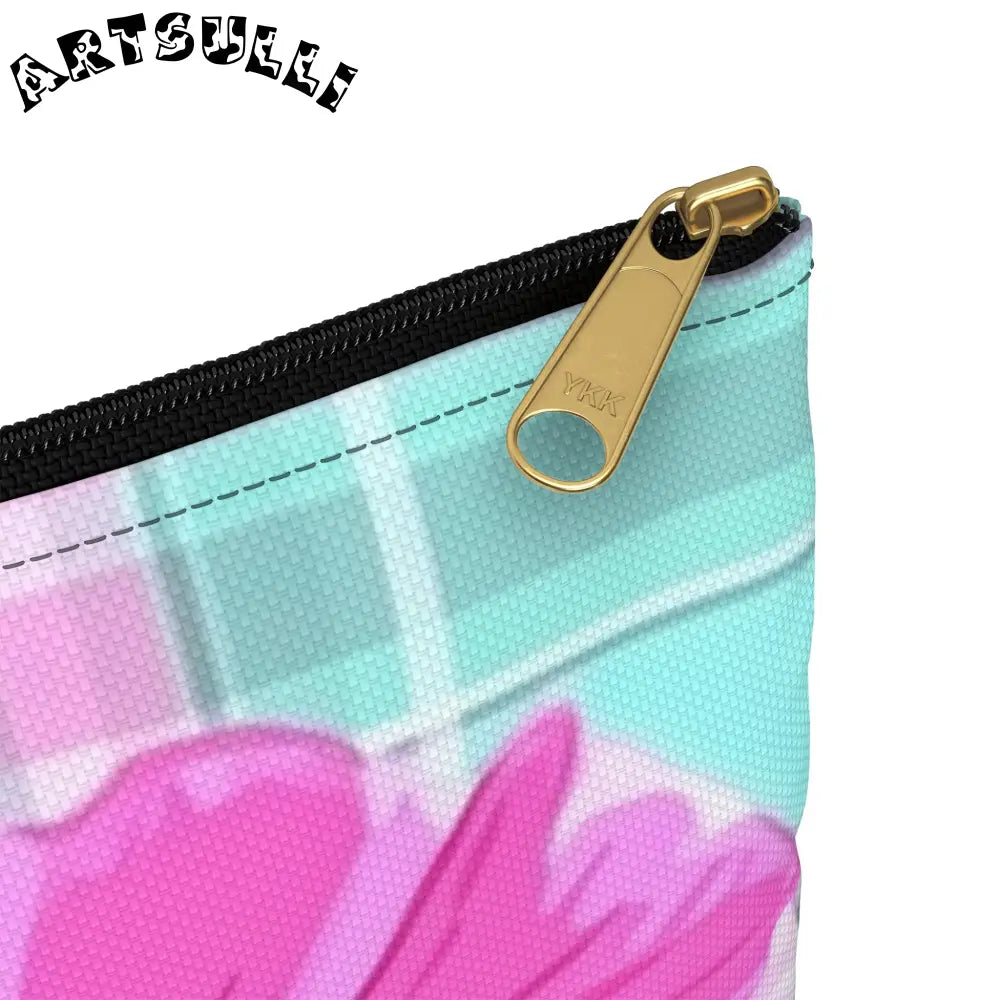 JAKKOUTTHEBXX Pink Hibiscus Plaid Flat Pouch JAKKOUTTHEBXX Artsulli
