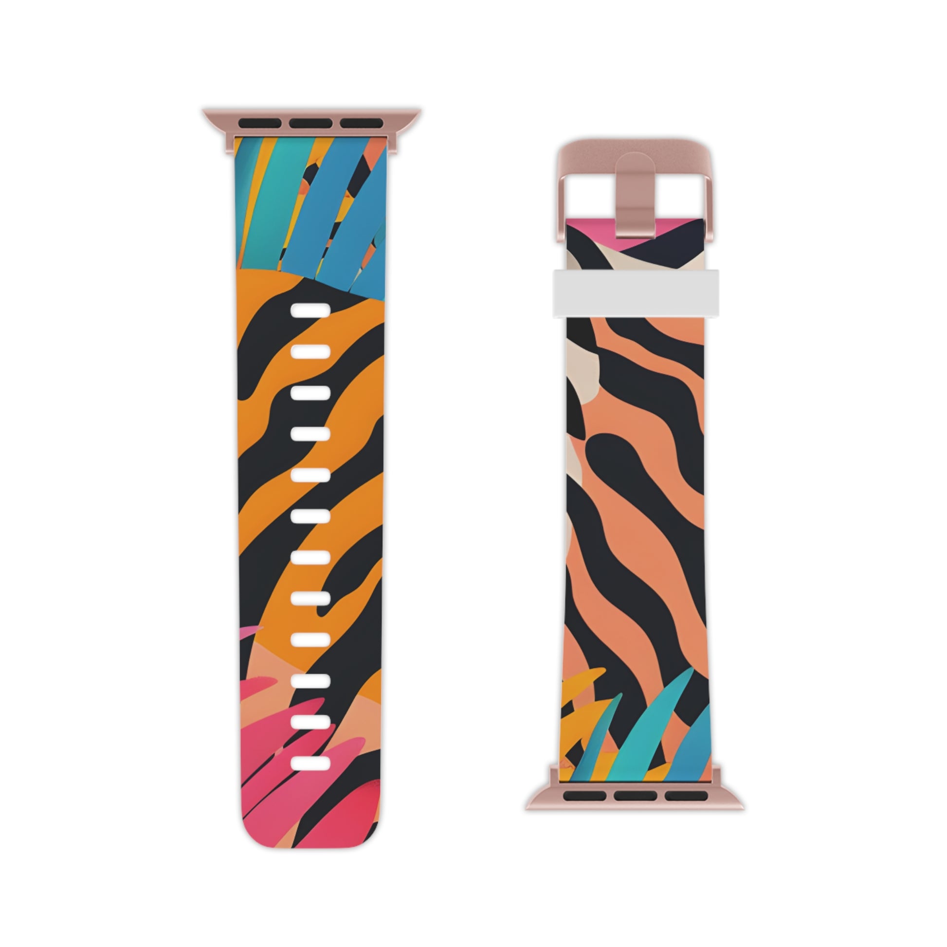 Palm Leaves x Zebra Stripes x Tiger Stripes Orange and Blue  Watch Band for Apple Watch, Artsulli - Art is Long, Life is Short, Accessories, , , , , , , 