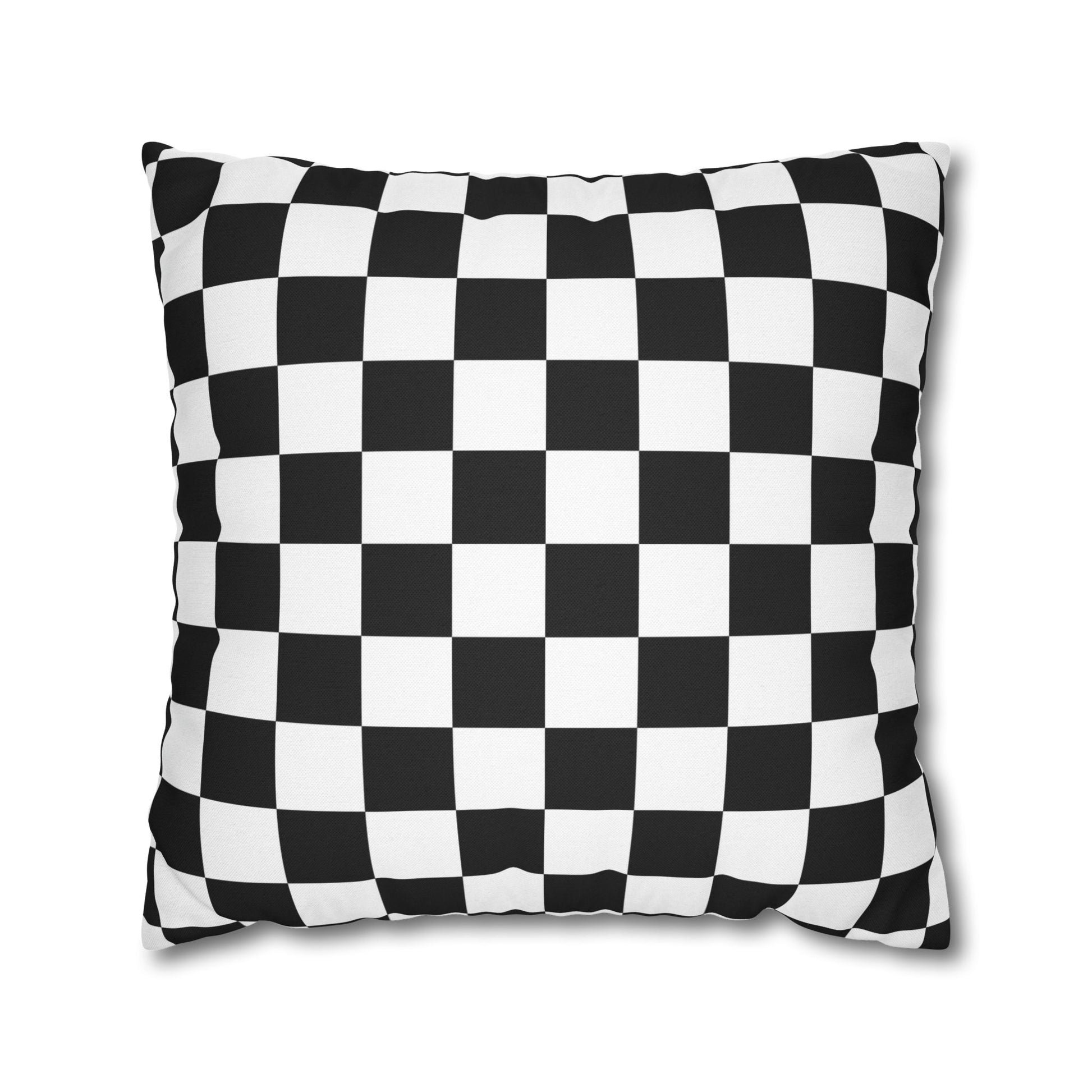 Checkerboard Black and White Spun Polyester Square Pillowcase, Artsulli - Art is Long, Life is Short, Home Decor, Size, 20" × 20", , , , , 24582249928204