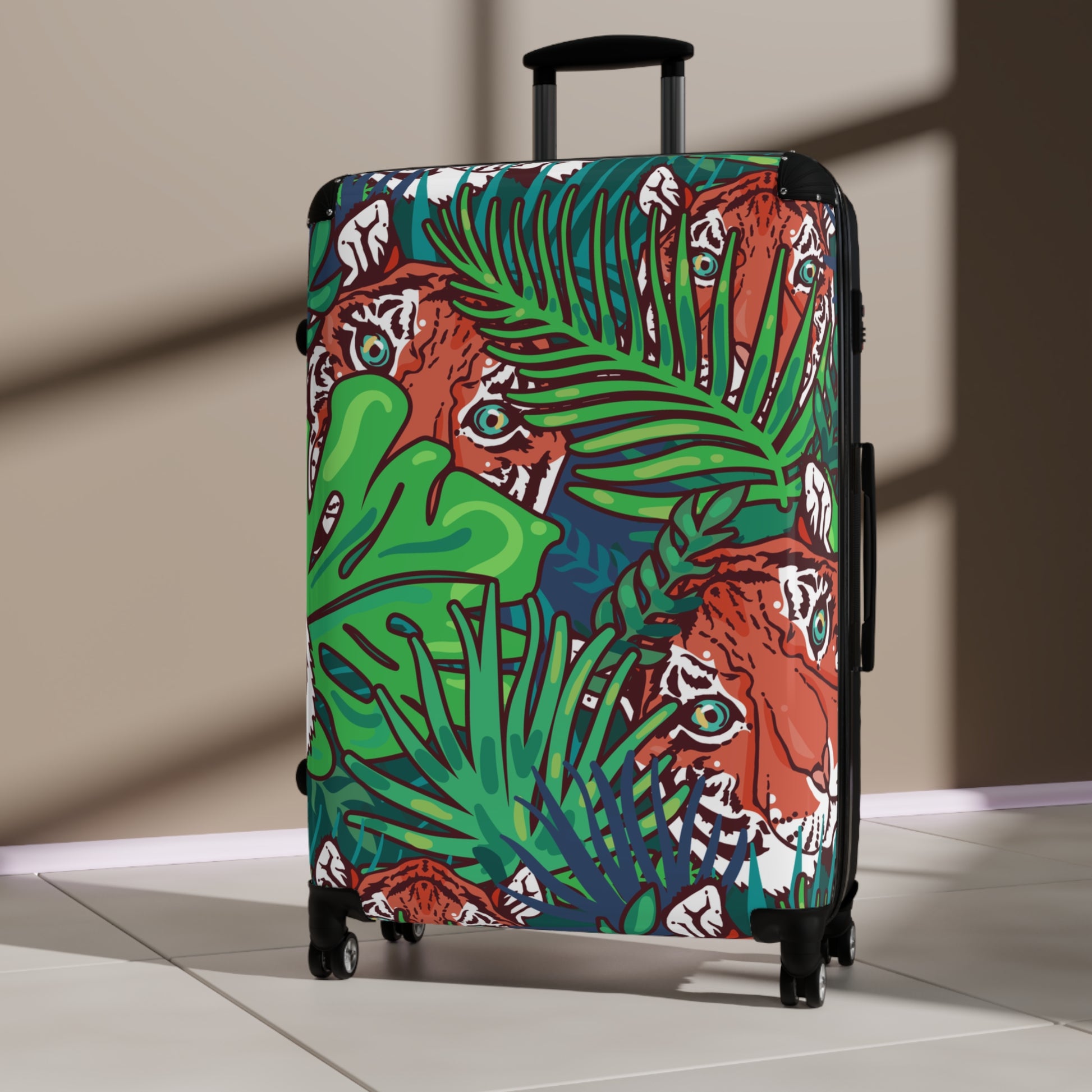 Tropical Jungle Tigers Blue and Green Tropical Jungle Tigers Blue and Green Suitcase, Artsulli - Art is Long, Life is Short, Bags, , , , , , , 