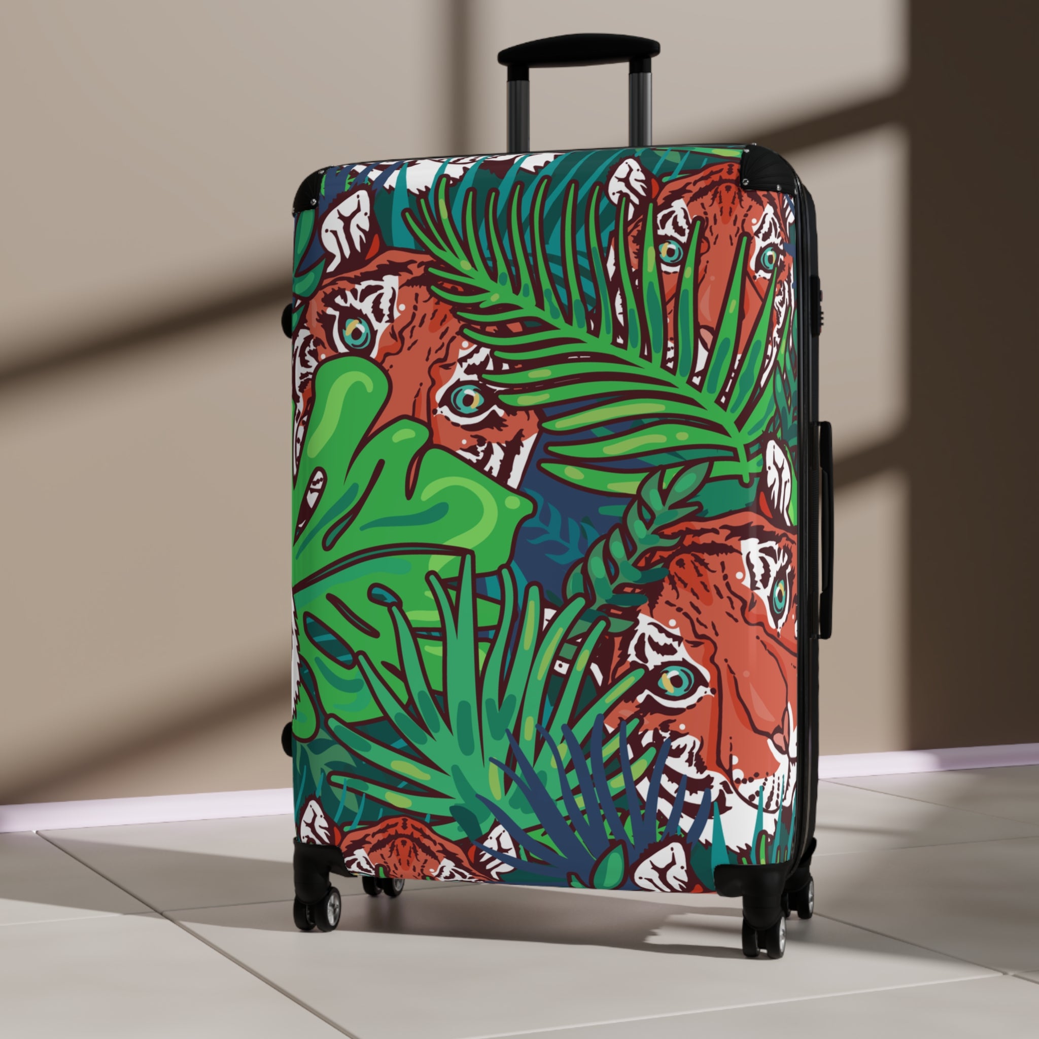 Tropical Jungle Tigers Blue and Green Tropical Jungle Tigers Blue and Green Suitcase, Artsulli - Art is Long, Life is Short, Bags, , , , , , , 
