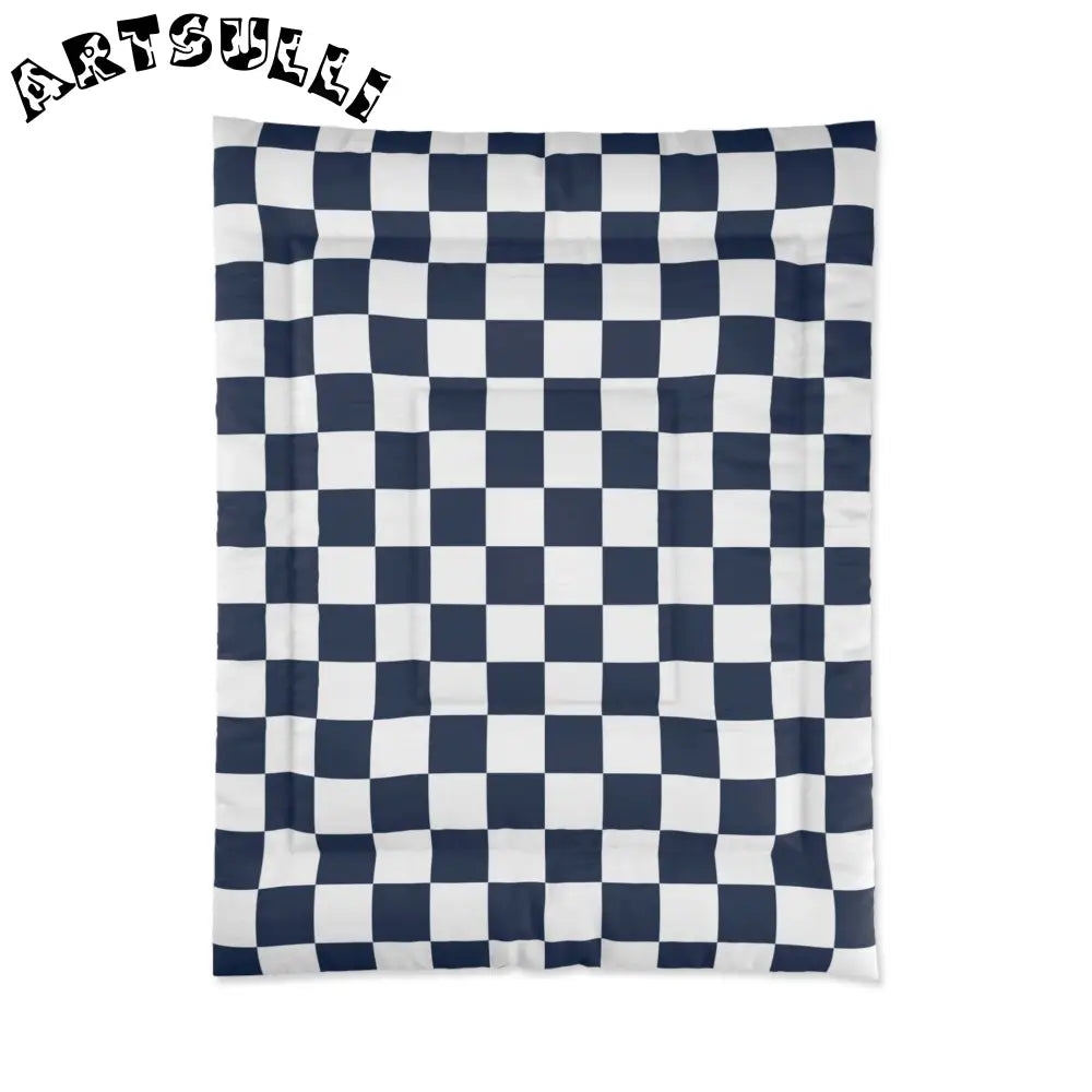 JAKKOUTTHEBXX Checkerboard White and Navy Blue Comforter