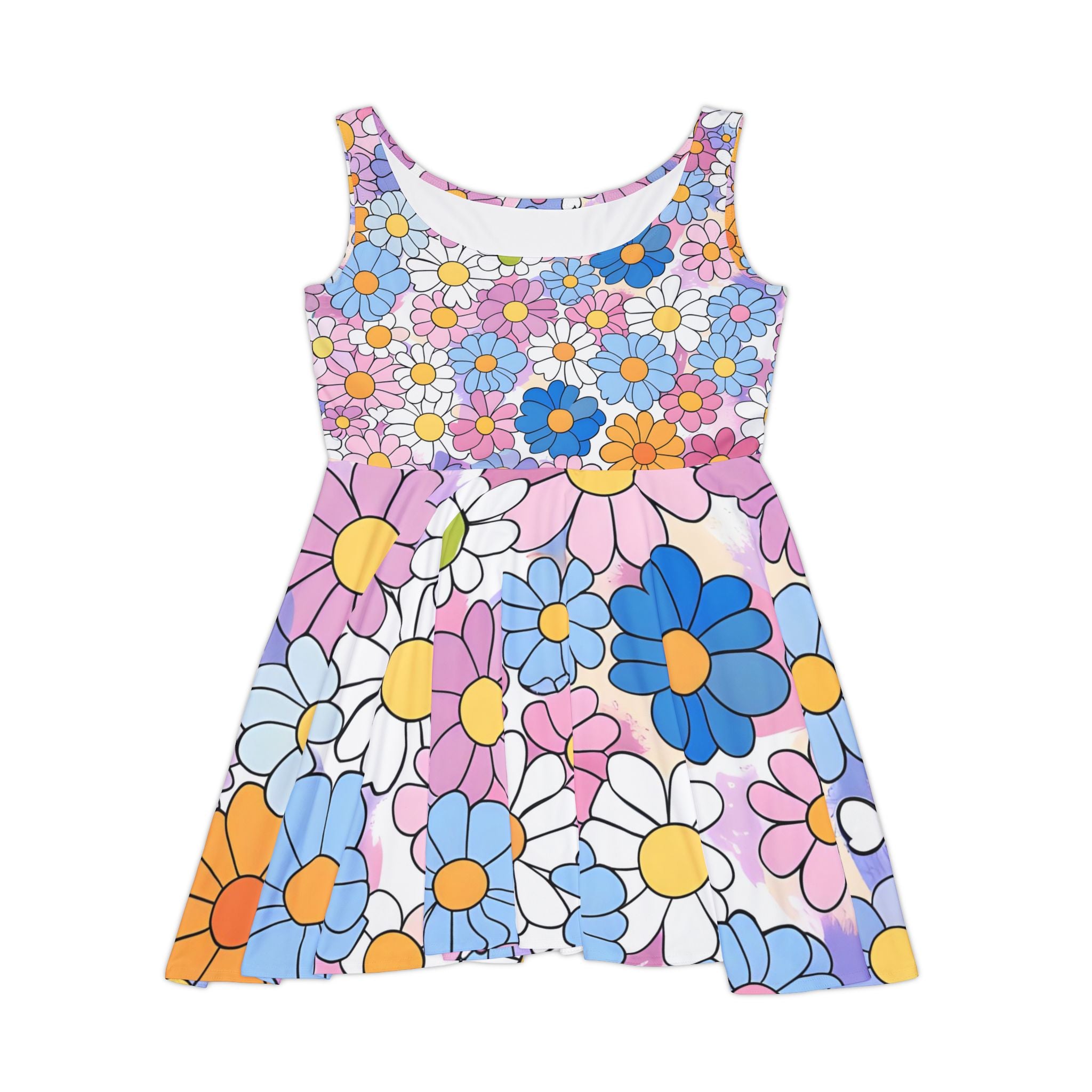 Flower Hour Purple and Blue Women's Skater Dress (AOP), Artsulli - Art is Long, Life is Short, All Over Prints, Size, XS, , , , , 53837254167525