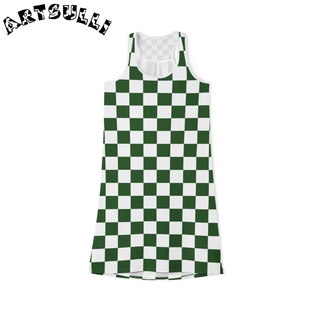 JAKKOUTTHEBXX Checkerboard White and Dark Green Women’s Racerback