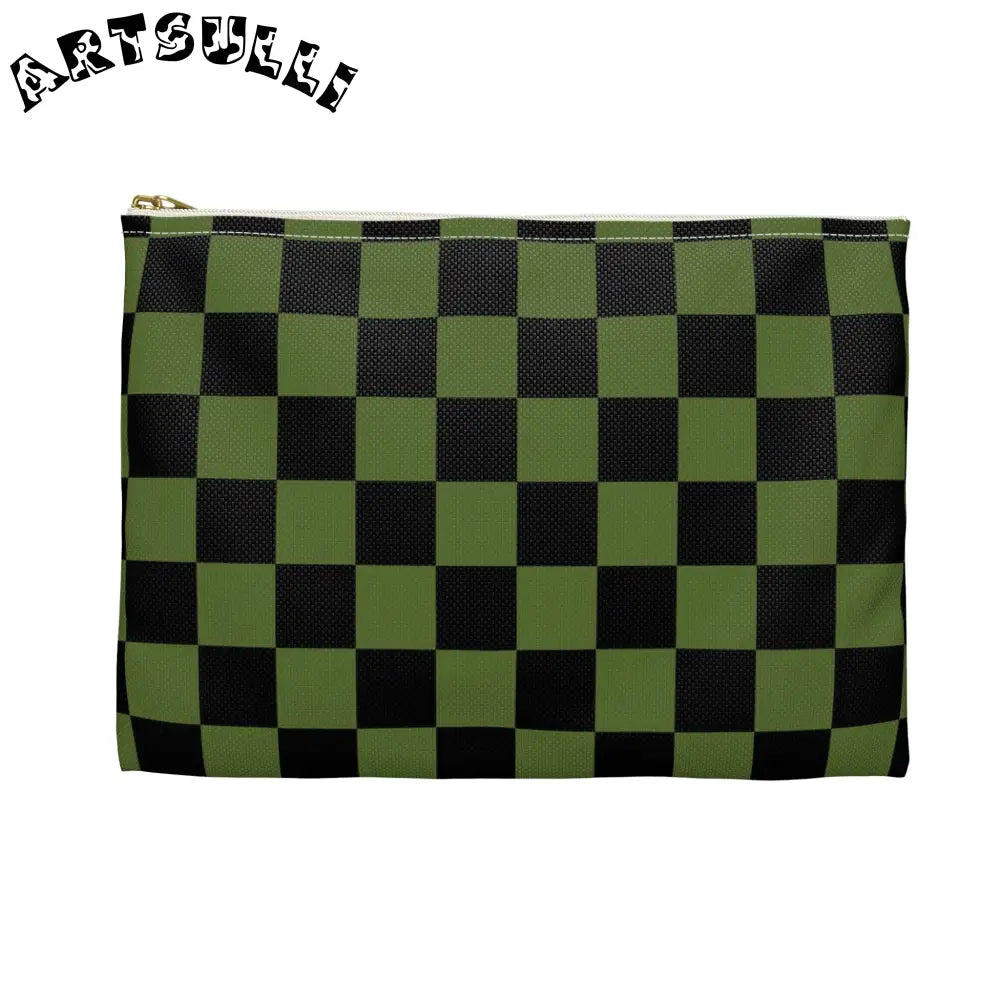 JAKKOUTTHEBXX Checkerboard Olive Green and Black Accessory Pouch