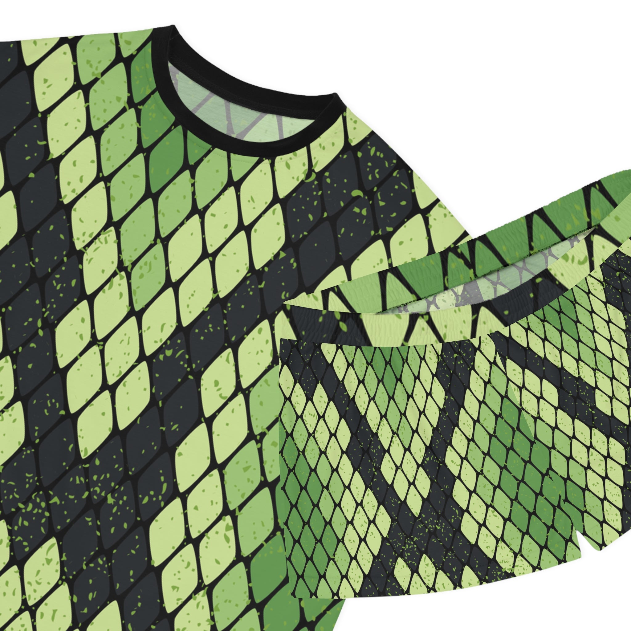 Snake Skin Green and Black Women's Short Pajama Set (AOP), Artsulli - Art is Long, Life is Short, All Over Prints, , , , , , , 