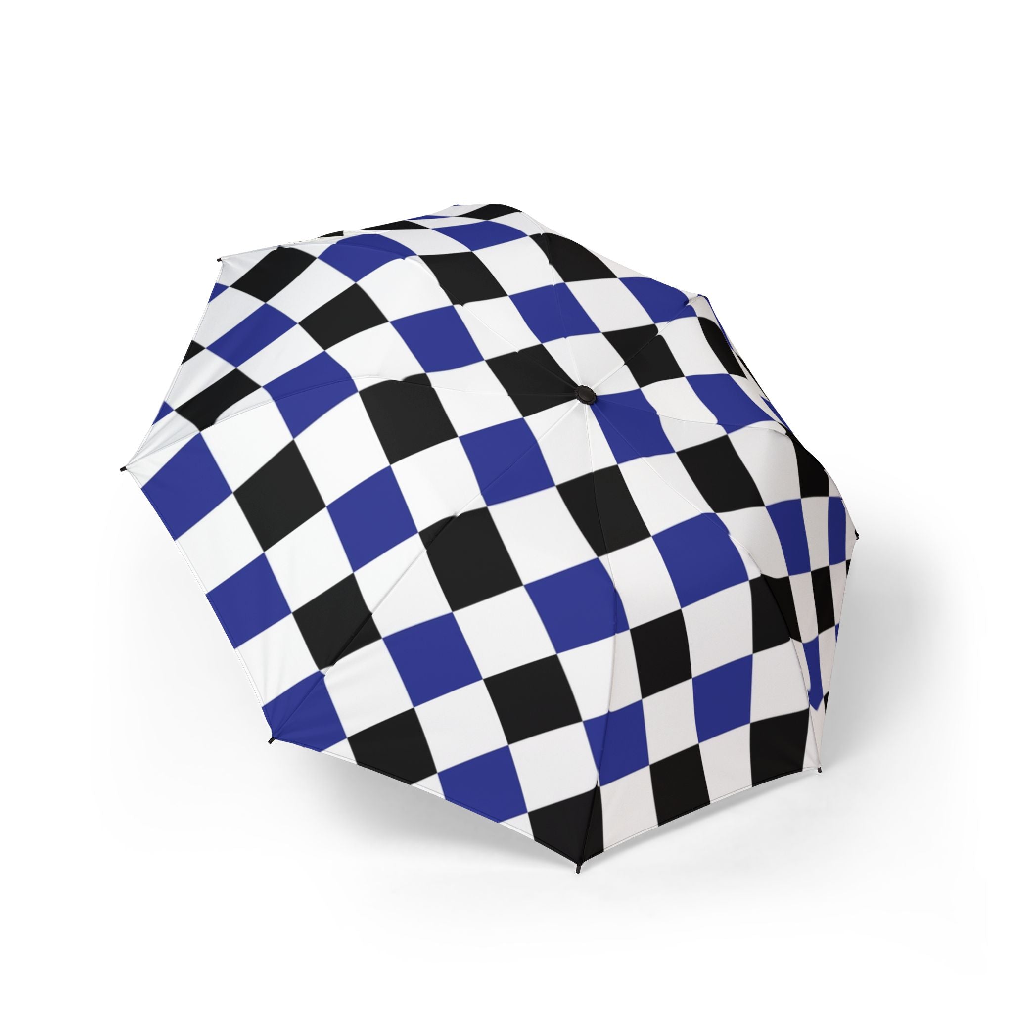 Checkerboard Blue White and Black Semi-Automatic Foldable Umbrella, Artsulli - Art is Long, Life is Short, Accessories, Size, One size, , , , , 24233692112133756619