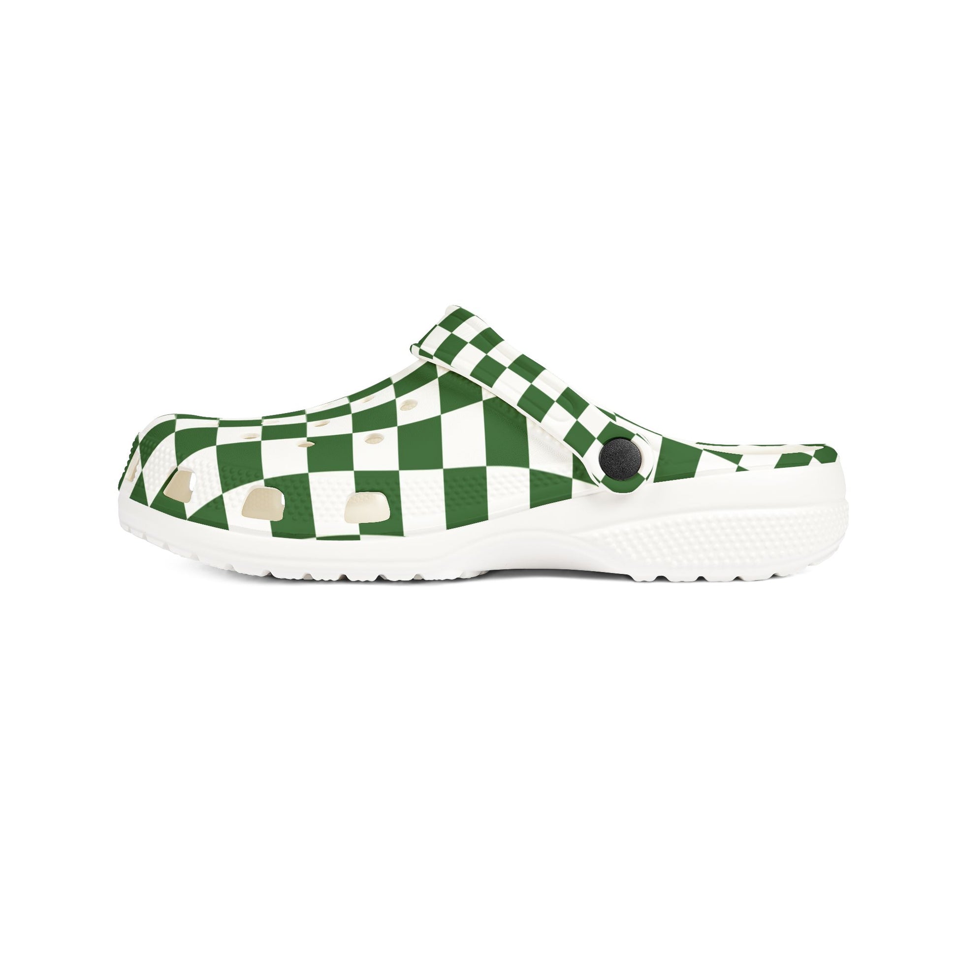 Checkerboard White and Dark Green EVA Foam Rubber Shoes (AOP), Artsulli - Art is Long, Life is Short, Shoes, , , , , , , 