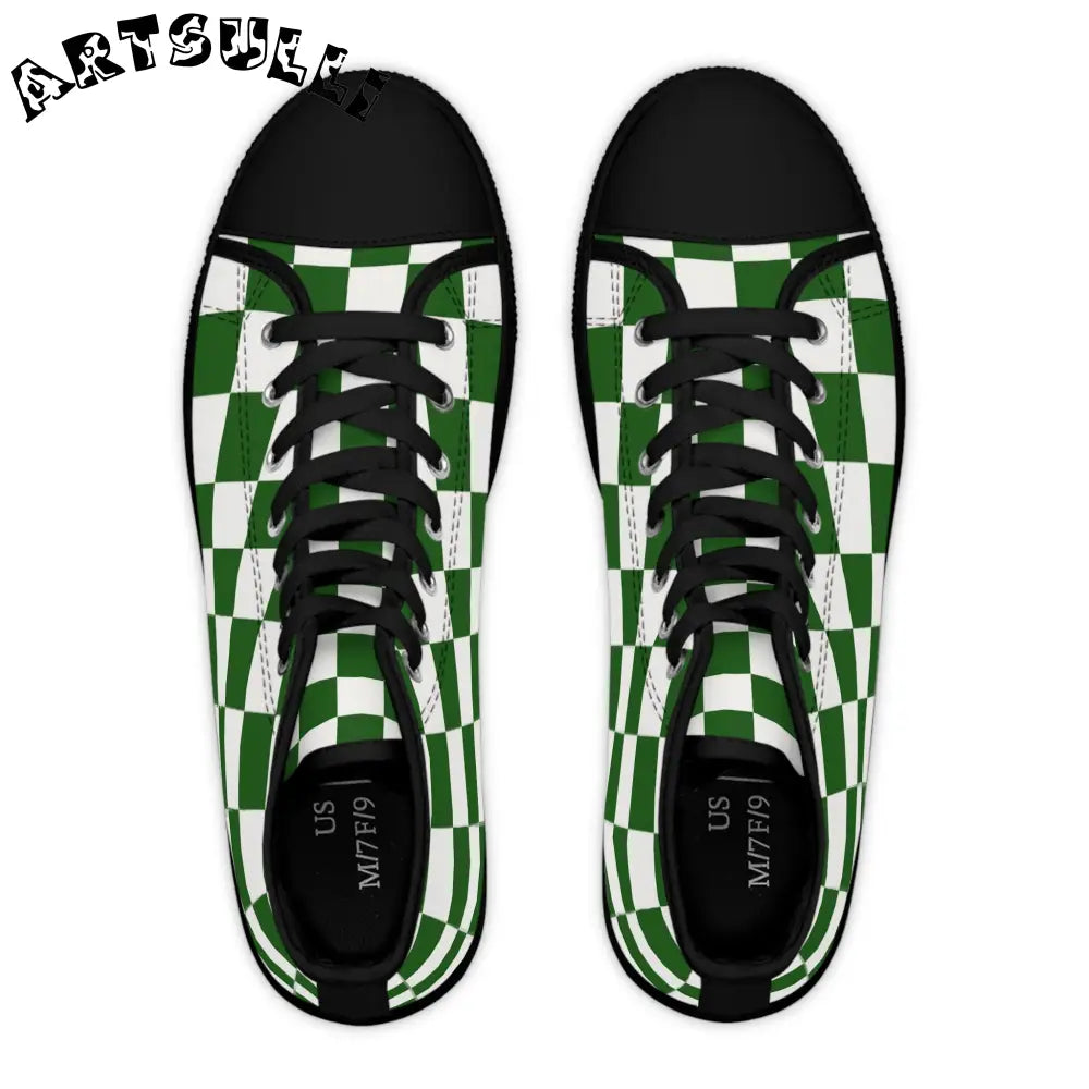 JAKKOUTTHEBXX Checkerboard White and Dark Green Women’s High Top