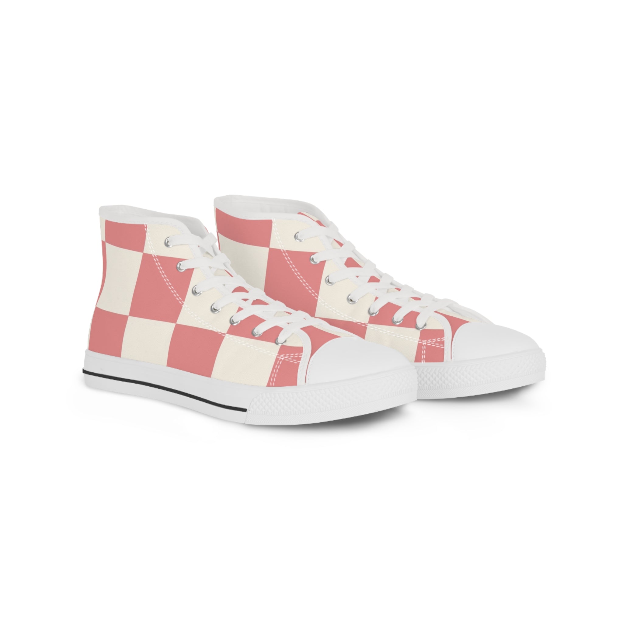 Retro Checkered Grassland Sprites Men's High Top Sneakers, Artsulli - Art is Long, Life is Short, Shoes, Size, US 5, Color, White sole, , , 25736288952420039335