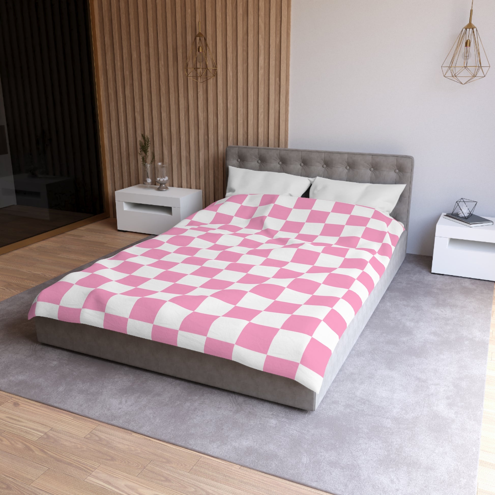 Checkerboard Hot Pink and White Microfiber Duvet Cover, Artsulli - Art is Long, Life is Short, Home Decor, , , , , , , 