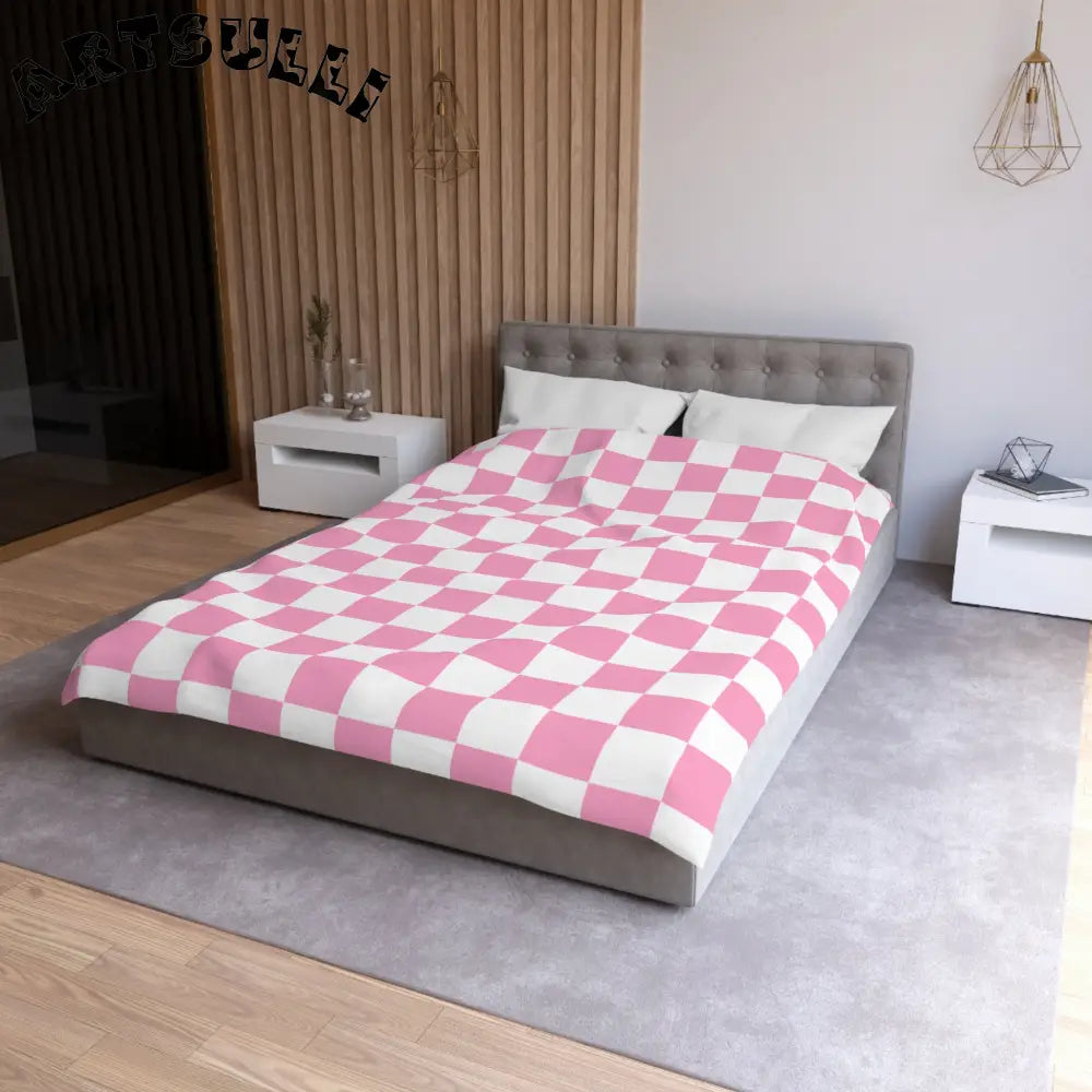 JAKKOUTTHEBXX Checkerboard Hot Pink and White Microfiber Duvet Cover
