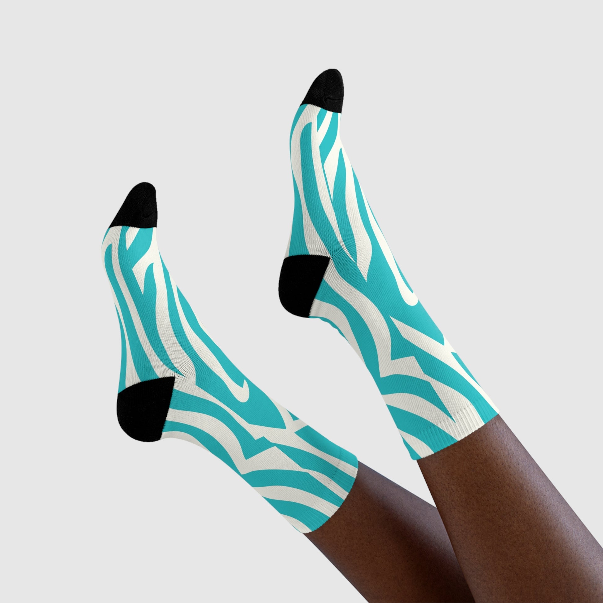 Melting Zebra Stripes Turquoise and White Sublimation Crew Socks (EU), Artsulli - Art is Long, Life is Short, All Over Prints, , , , , , , 