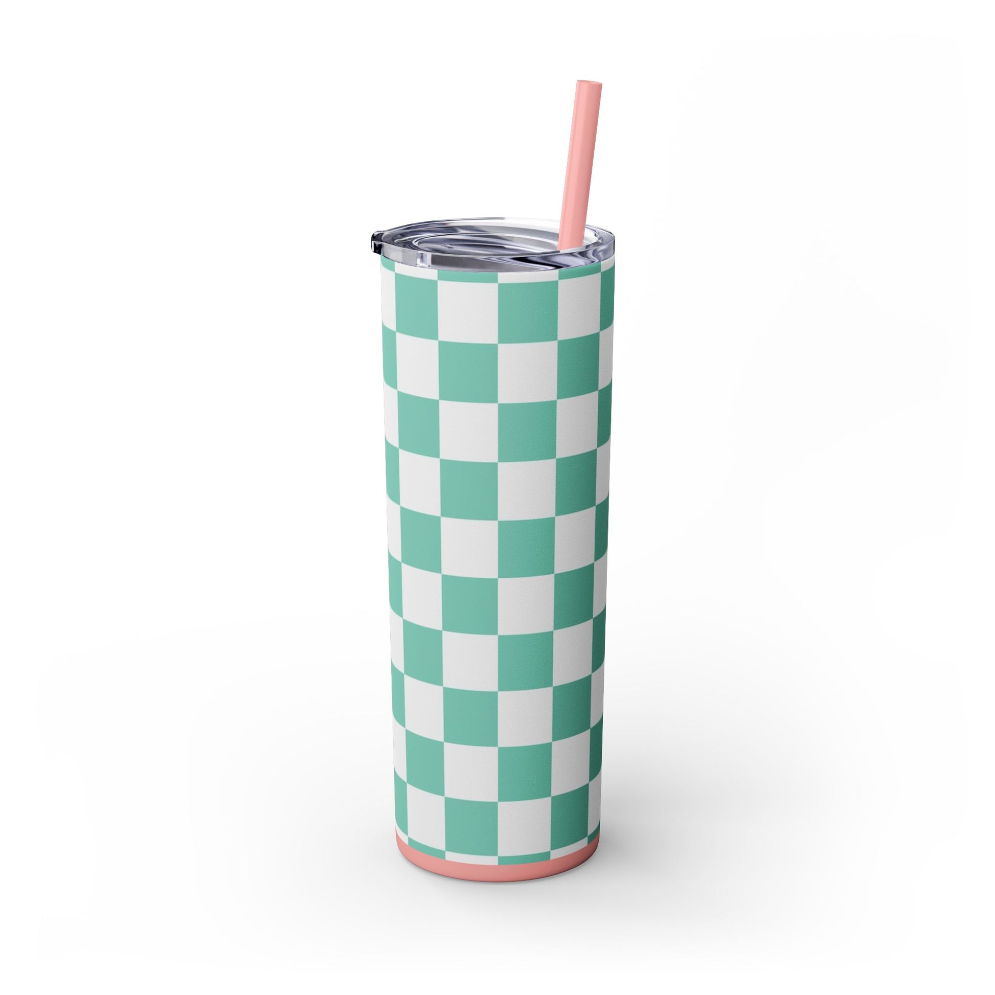 Checkerboard Light Green Skinny Tumbler with Straw, 20oz, Artsulli - Art is Long, Life is Short, Mug, , , , , , , 