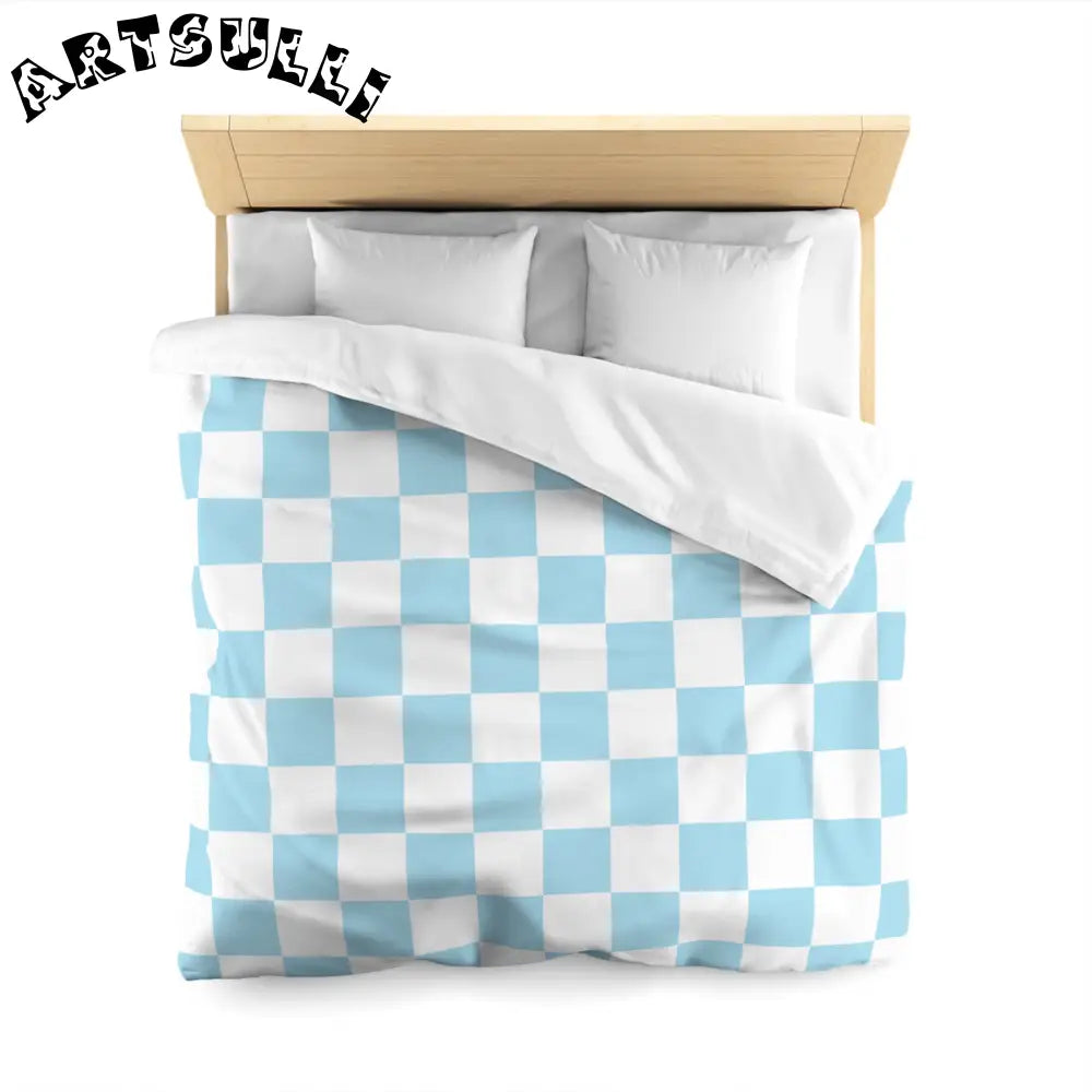 JAKKOUTTHEBXX Checkerboard Sky Blue Microfiber Duvet Cover
