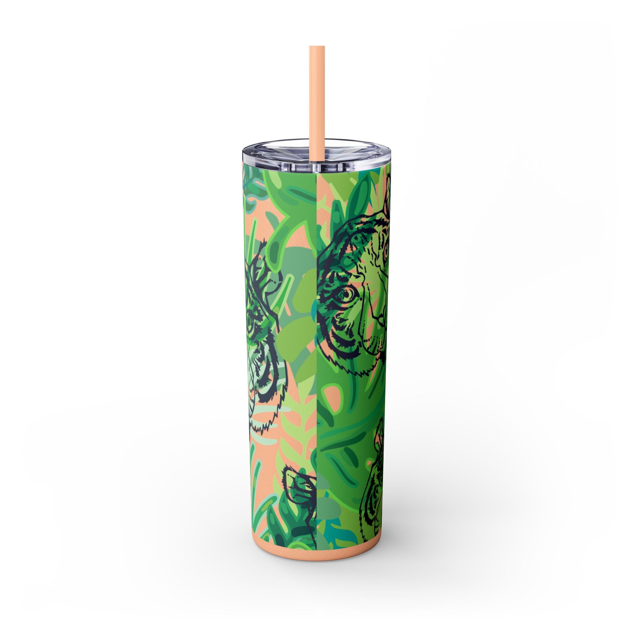 Tropical Jungle Tigers Green Skinny Tumbler with Straw, 20oz, Artsulli - Art is Long, Life is Short, Mug, , , , , , , 