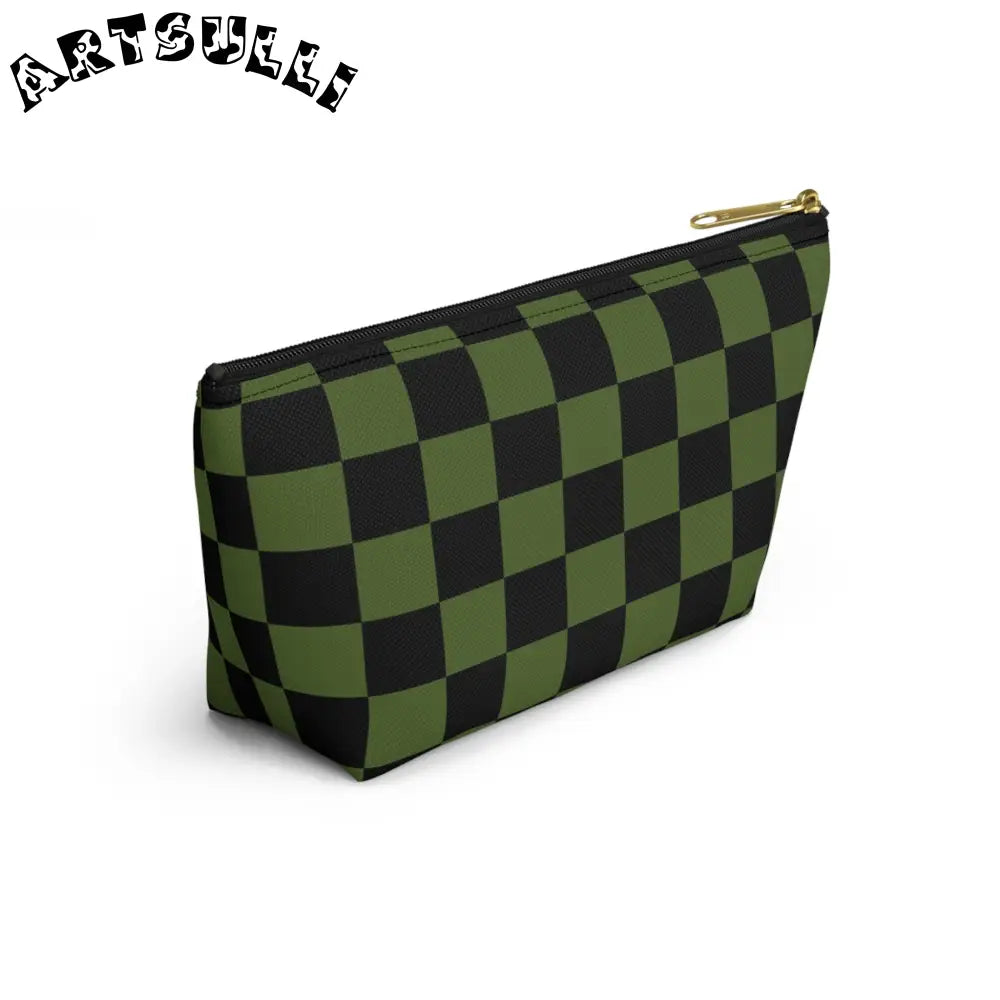 JAKKOUTTHEBXX Checkerboard Olive Green and Black Accessory Pouch w