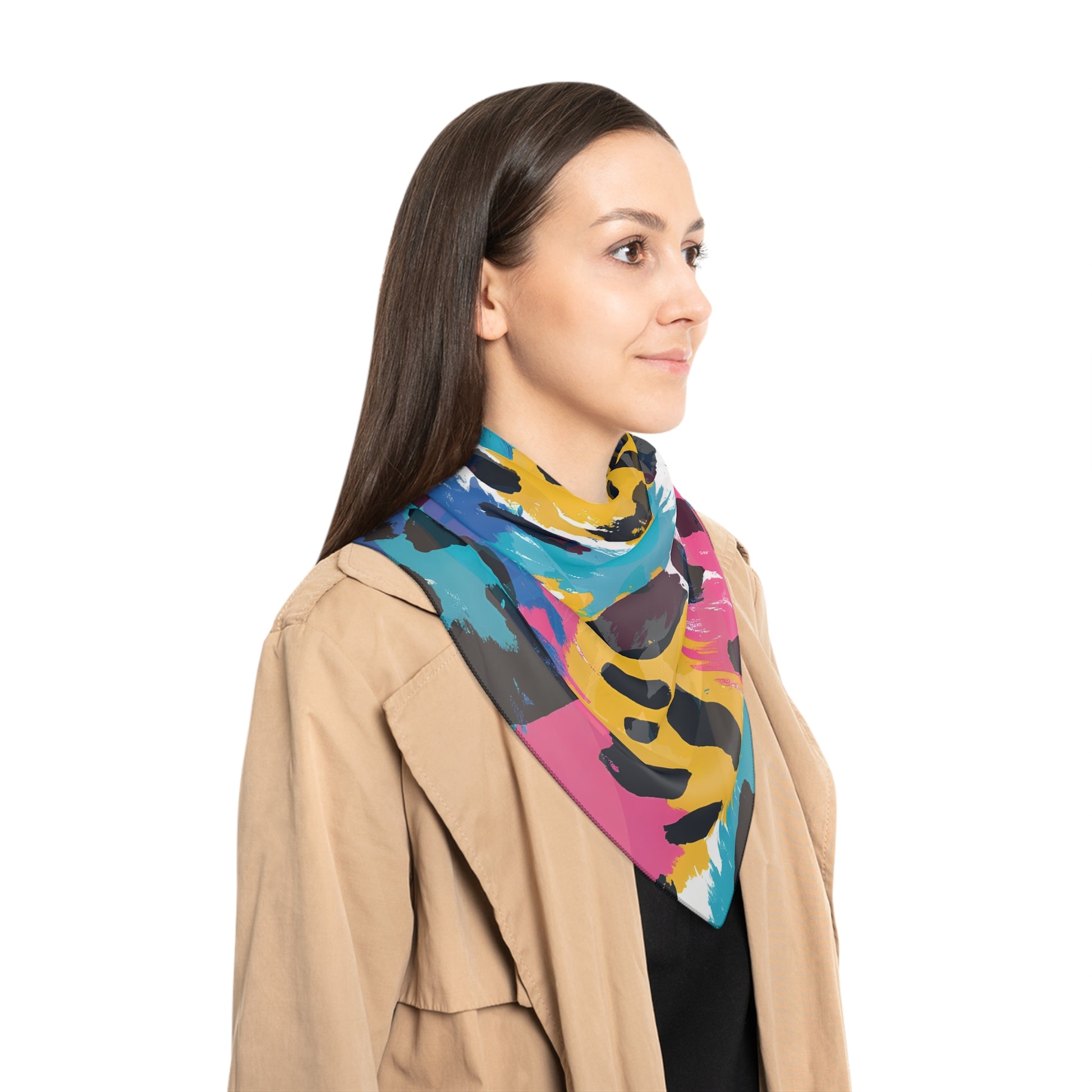 Leopard Print x Paint Brush Strokes Multi-Color Poly Scarf, Artsulli - Art is Long, Life is Short, Accessories, , , , , , , 