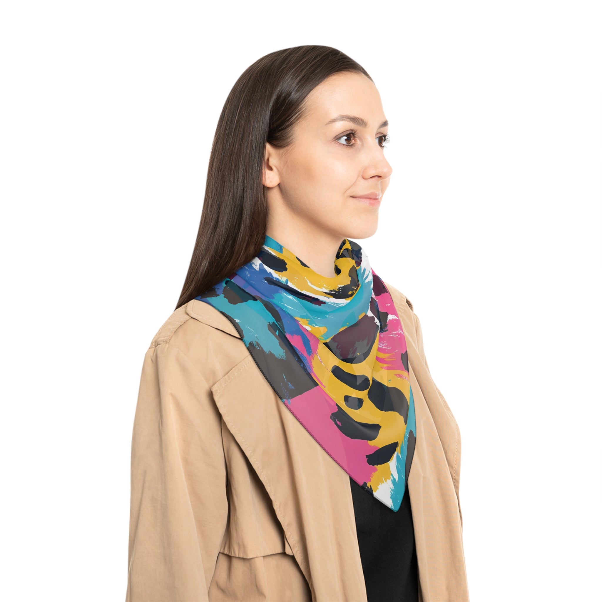 Leopard Print x Paint Brush Strokes Multi-Color Poly Scarf, Artsulli - Art is Long, Life is Short, Accessories, , , , , , , 
