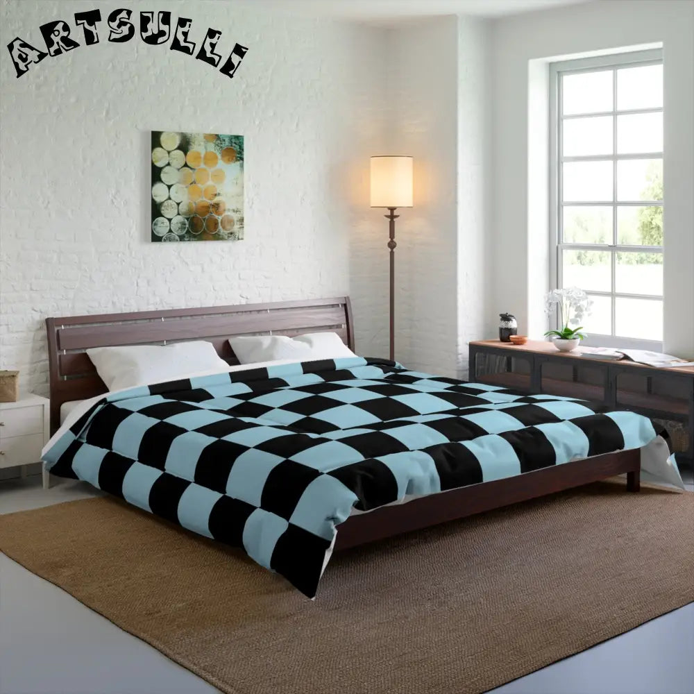 JAKKOUTTHEBXX Checkerboard Black and Blue Comforter JAKKOUTTHEBXX